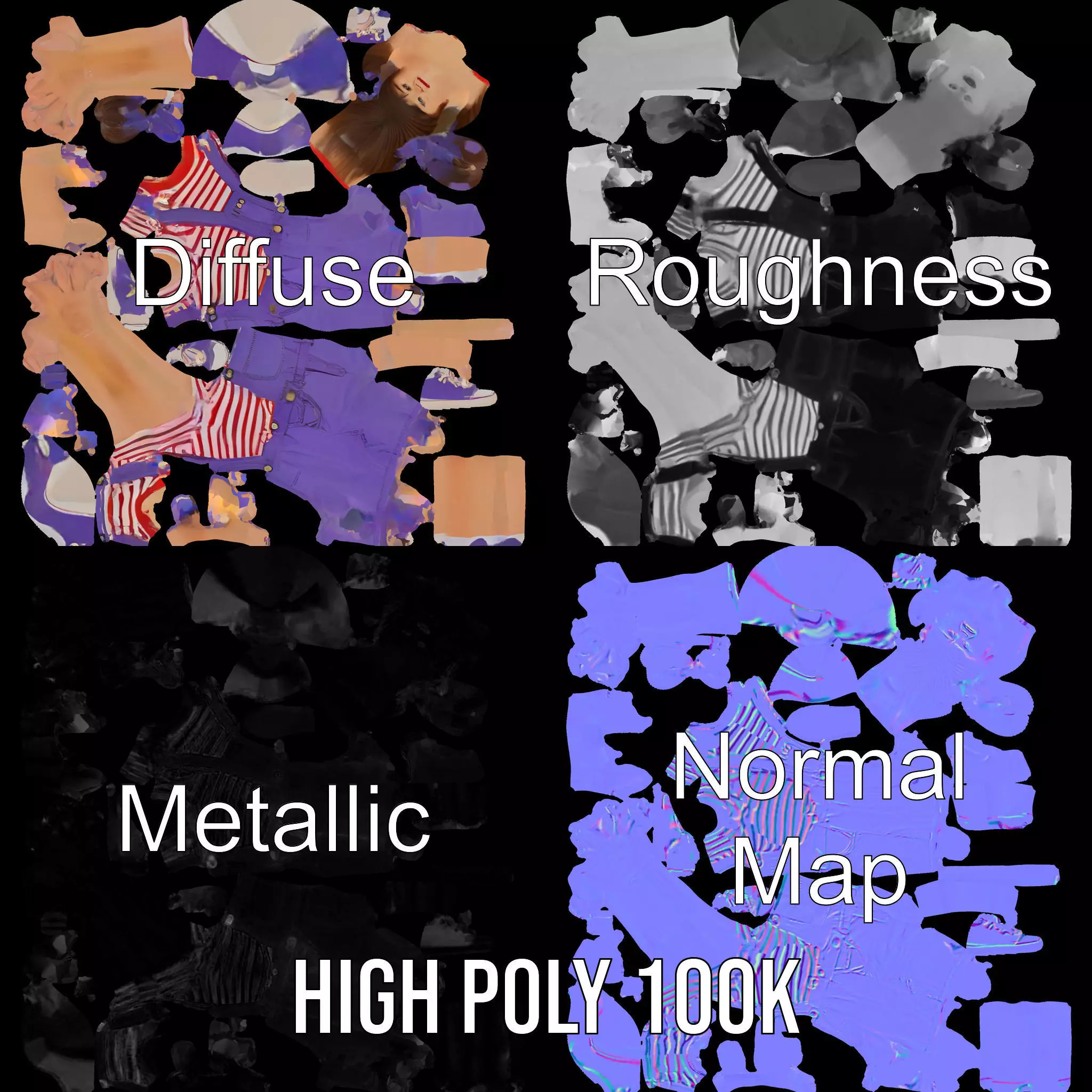 Cheerful Child in Purple Overalls Model Pack Low-poly 3D model_4