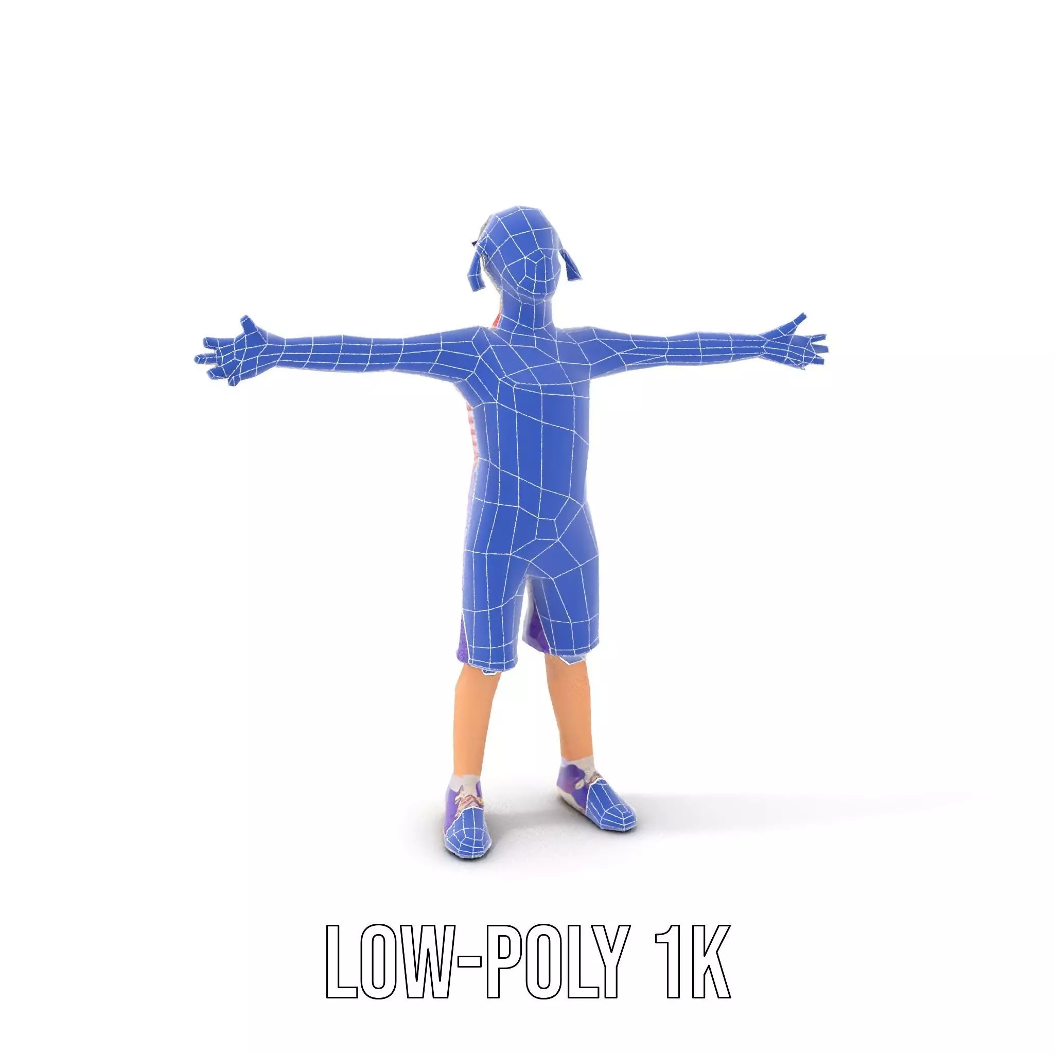 Cheerful Child in Purple Overalls Model Pack Low-poly 3D model_14