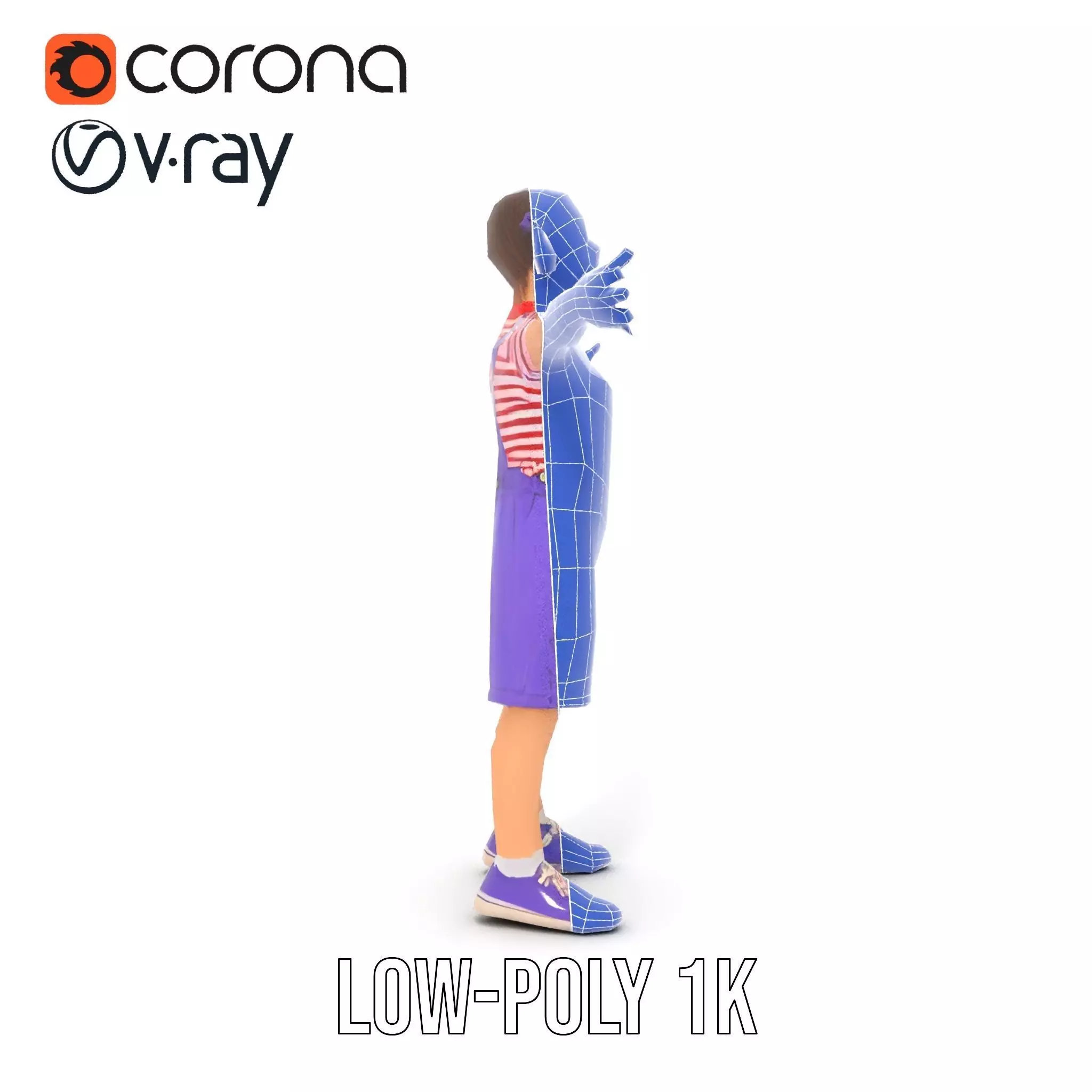 Cheerful Child in Purple Overalls Model Pack Low-poly 3D model_17