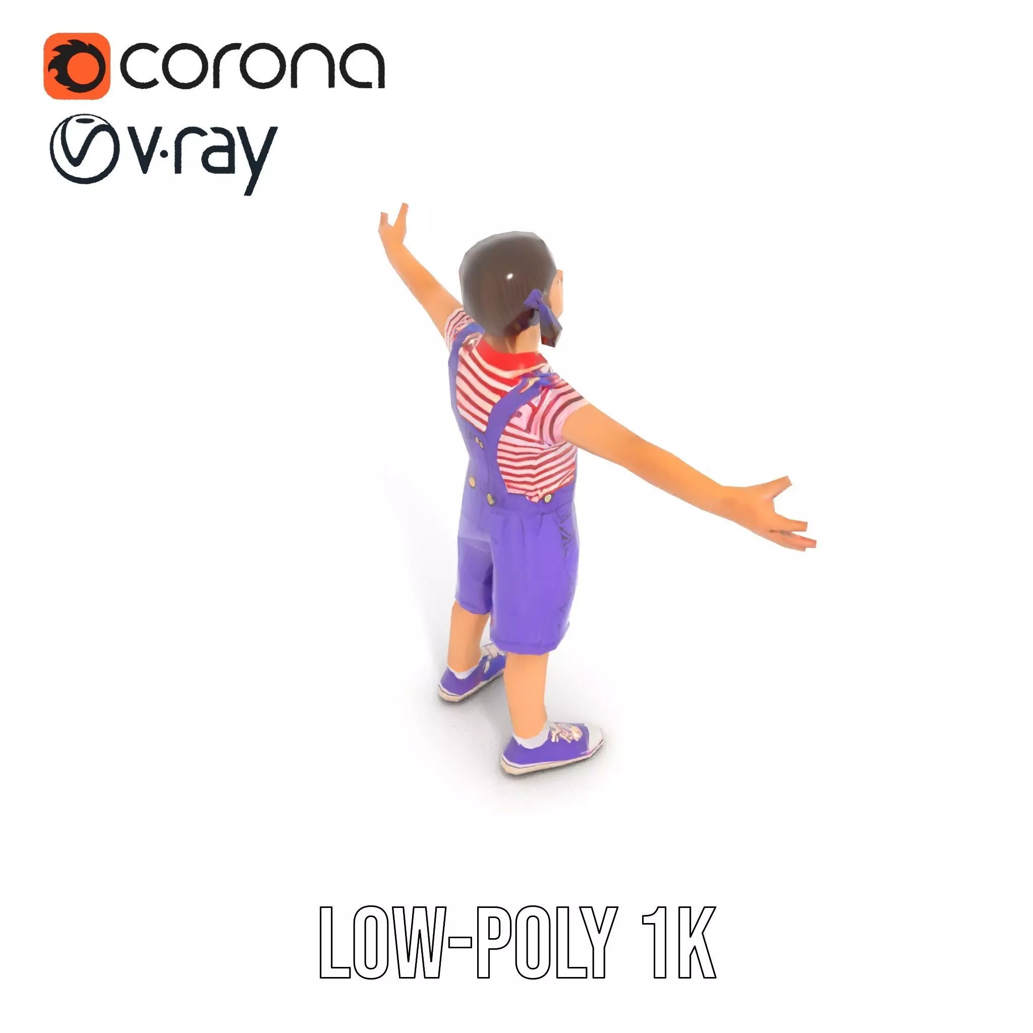 Cheerful Child in Purple Overalls Model Pack Low-poly 3D model_9