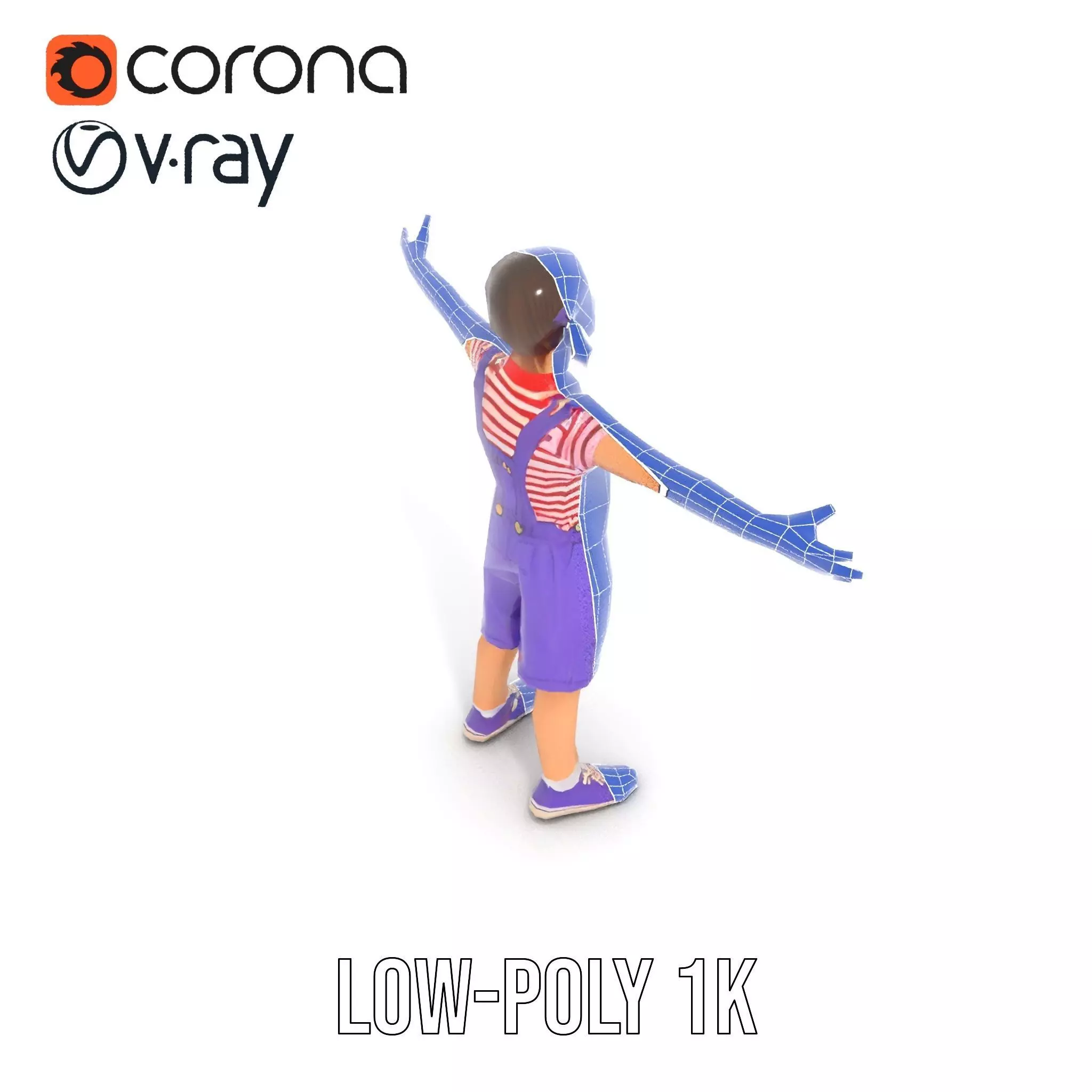 Cheerful Child in Purple Overalls Model Pack Low-poly 3D model_29