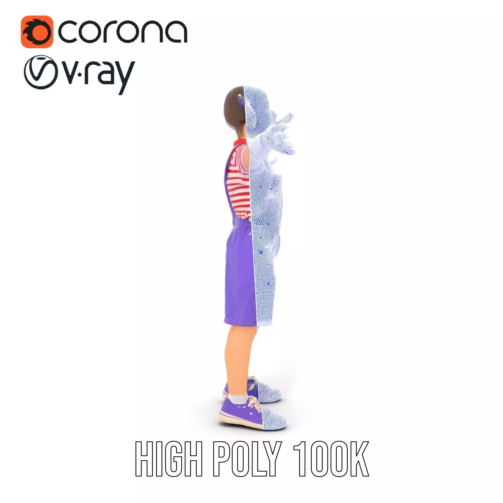 Cheerful Child in Purple Overalls Model Pack Low-poly 3D model_24