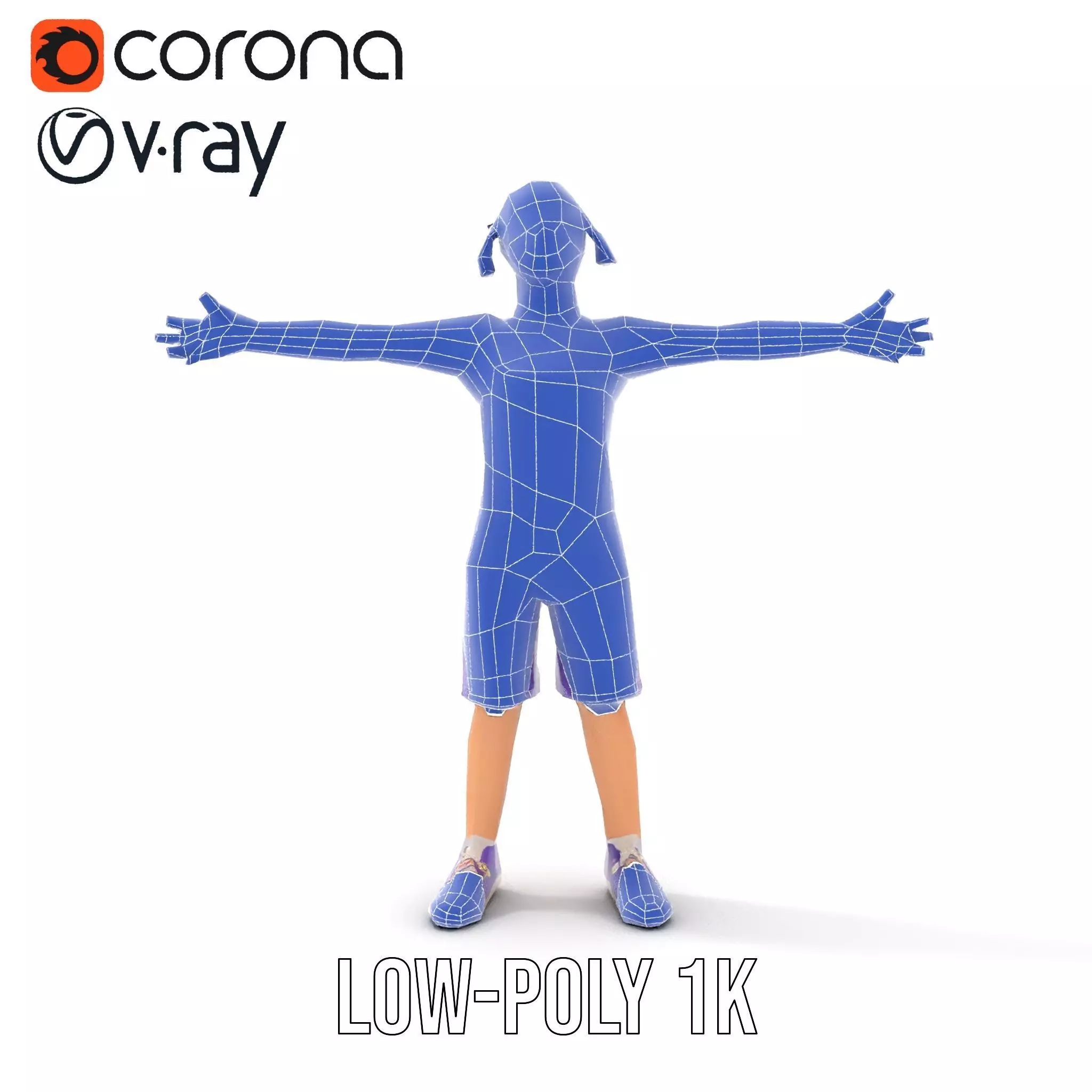 Cheerful Child in Purple Overalls Model Pack Low-poly 3D model_23