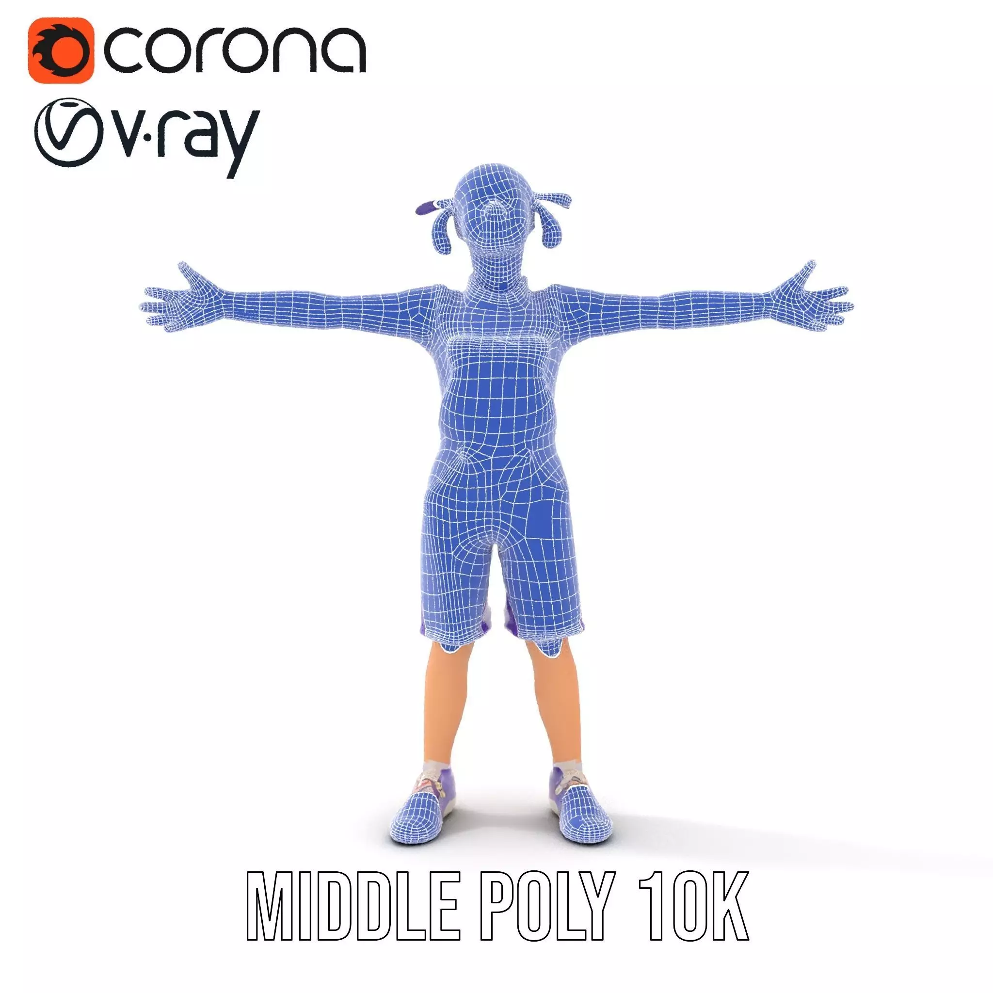 Cheerful Child in Purple Overalls Model Pack Low-poly 3D model_30