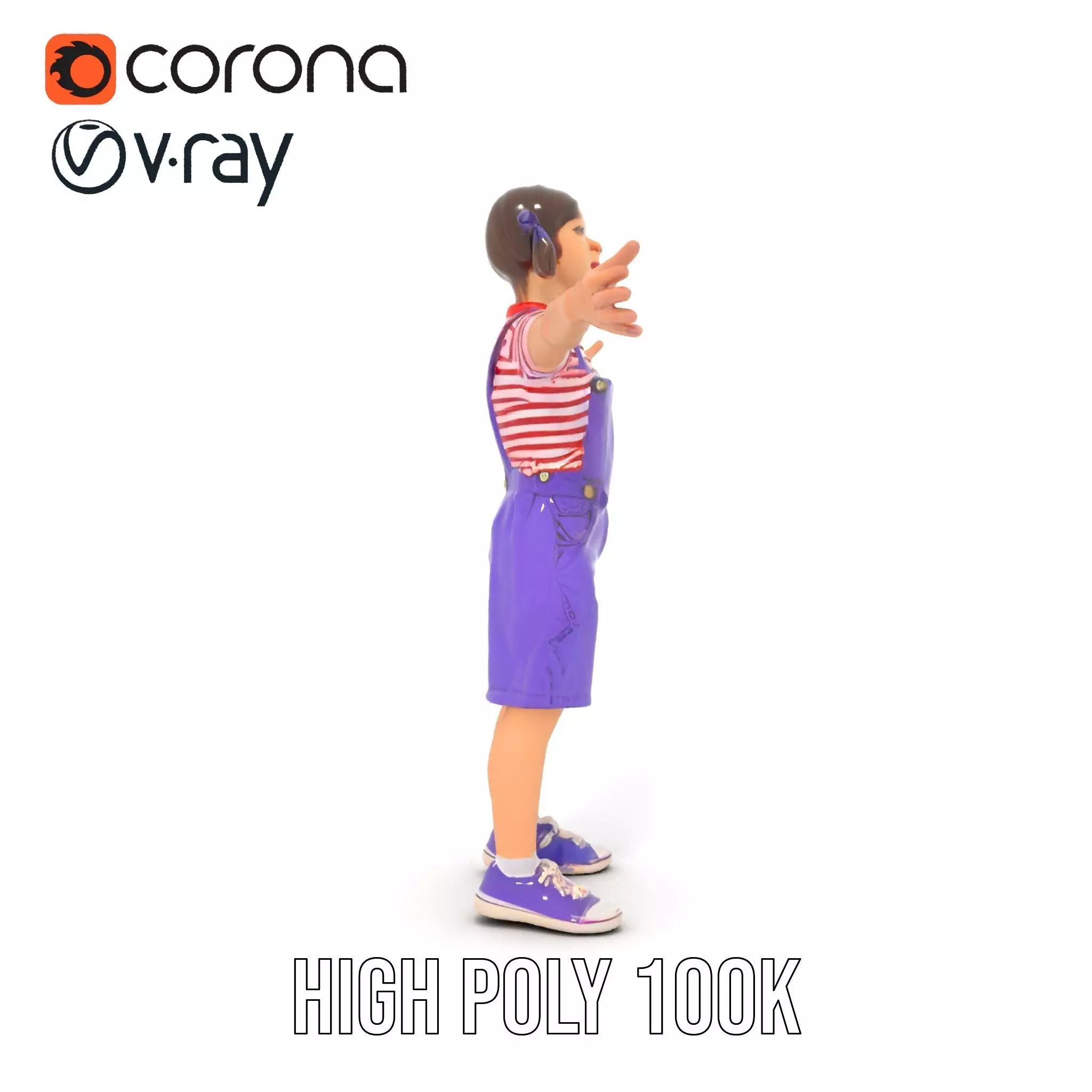 Cheerful Child in Purple Overalls Model Pack Low-poly 3D model_18