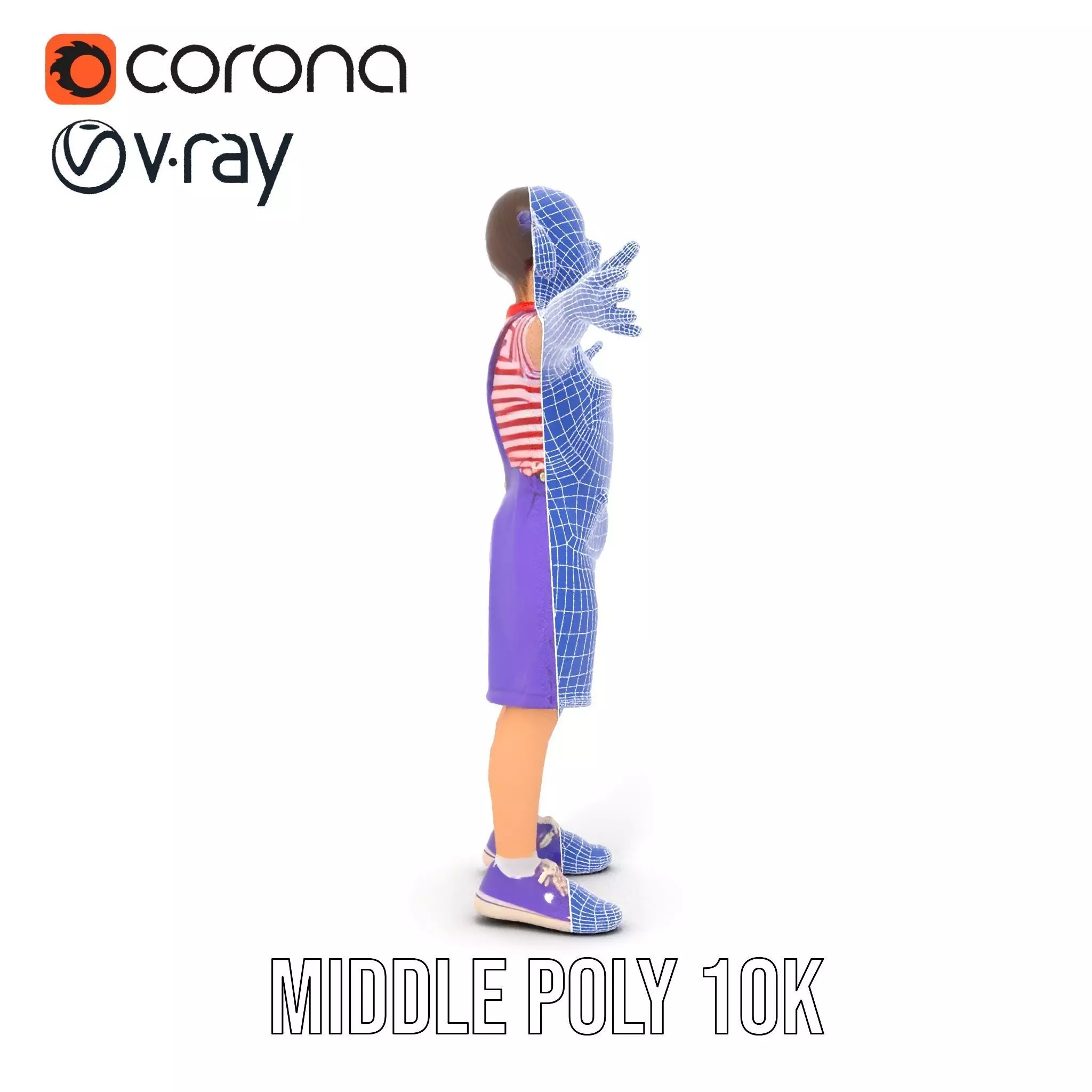 Cheerful Child in Purple Overalls Model Pack Low-poly 3D model_25