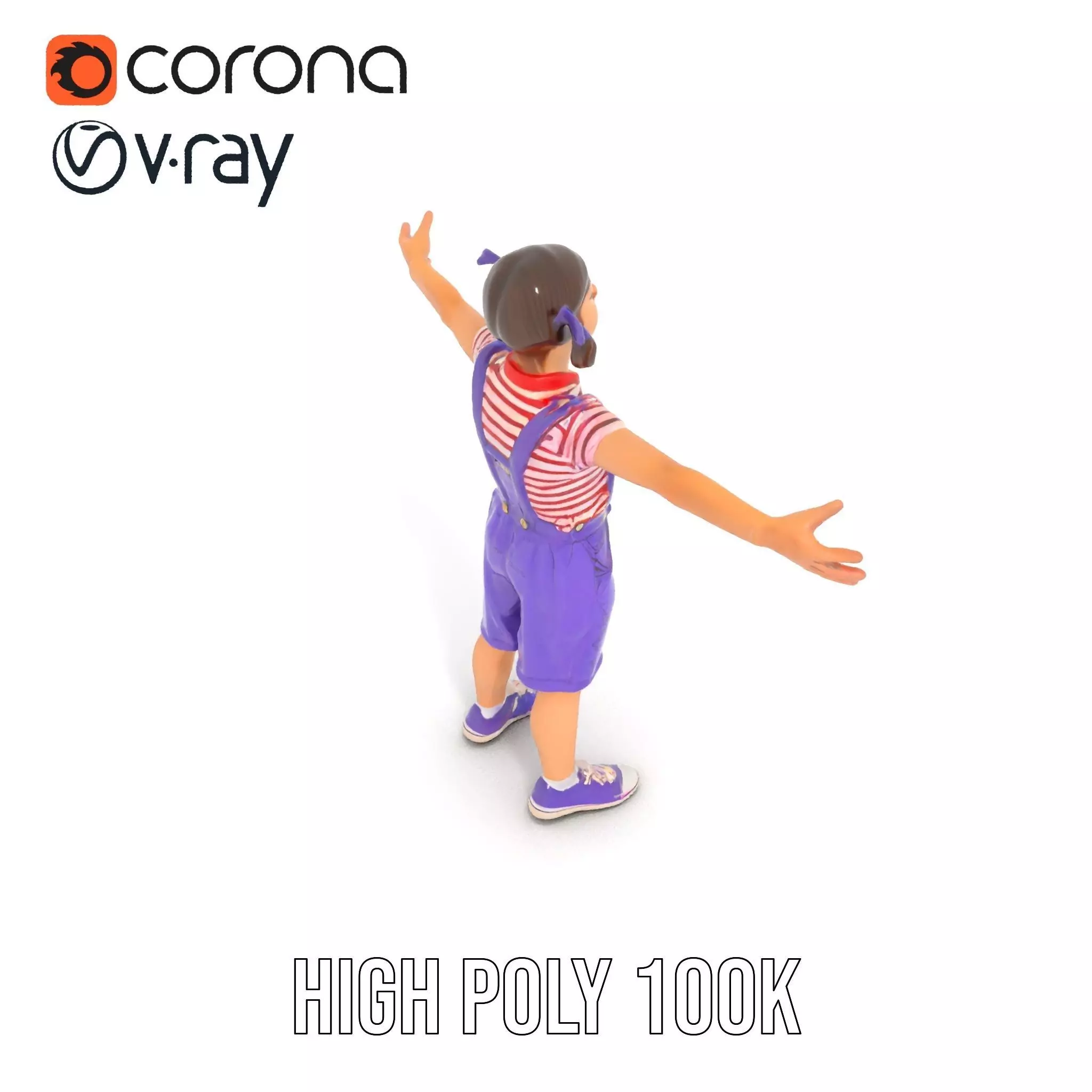 Cheerful Child in Purple Overalls Model Pack Low-poly 3D model_12