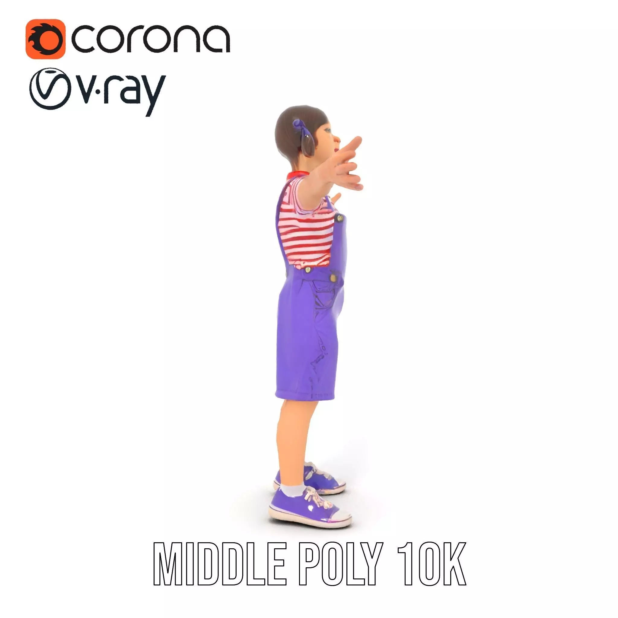 Cheerful Child in Purple Overalls Model Pack Low-poly 3D model_19