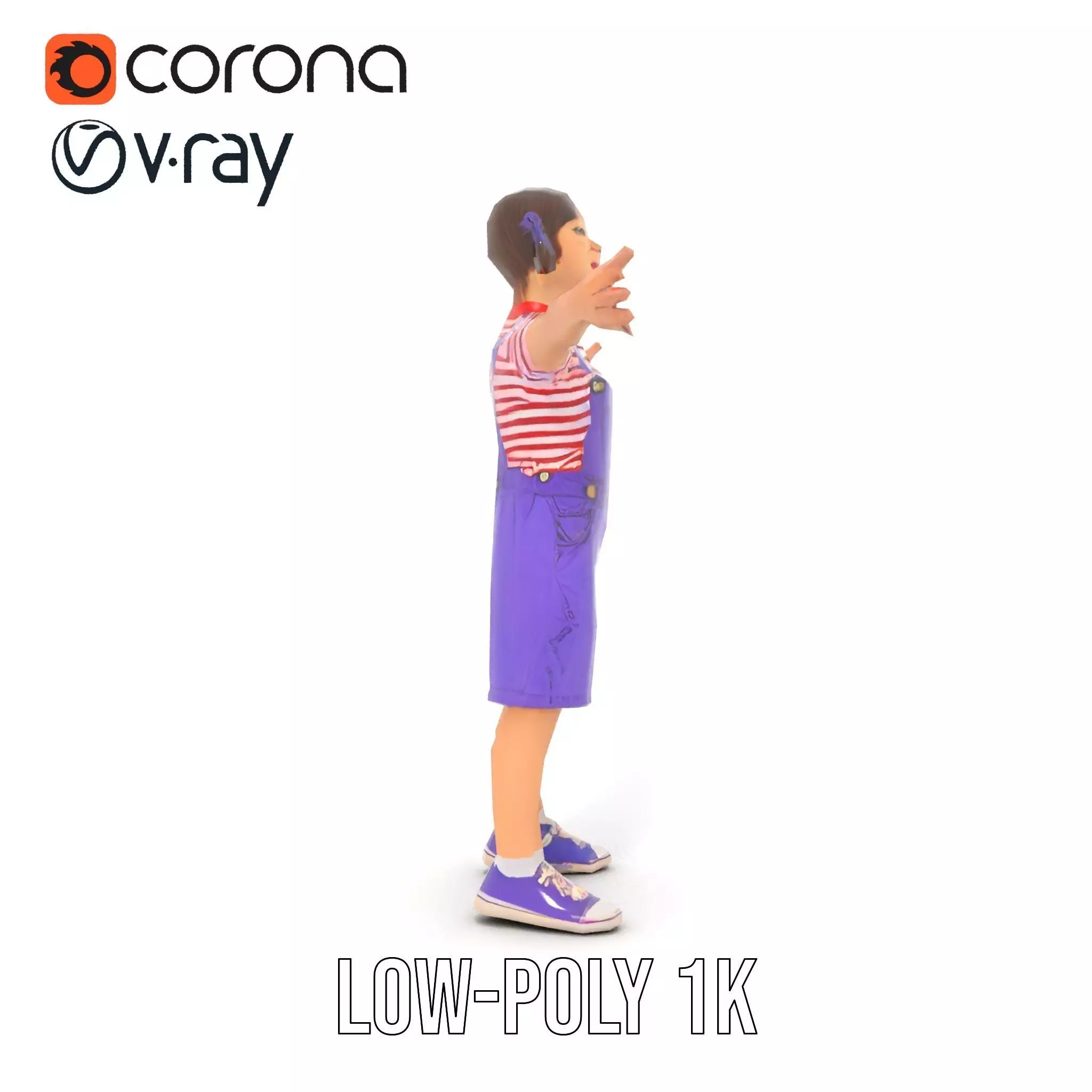 Cheerful Child in Purple Overalls Model Pack Low-poly 3D model_26