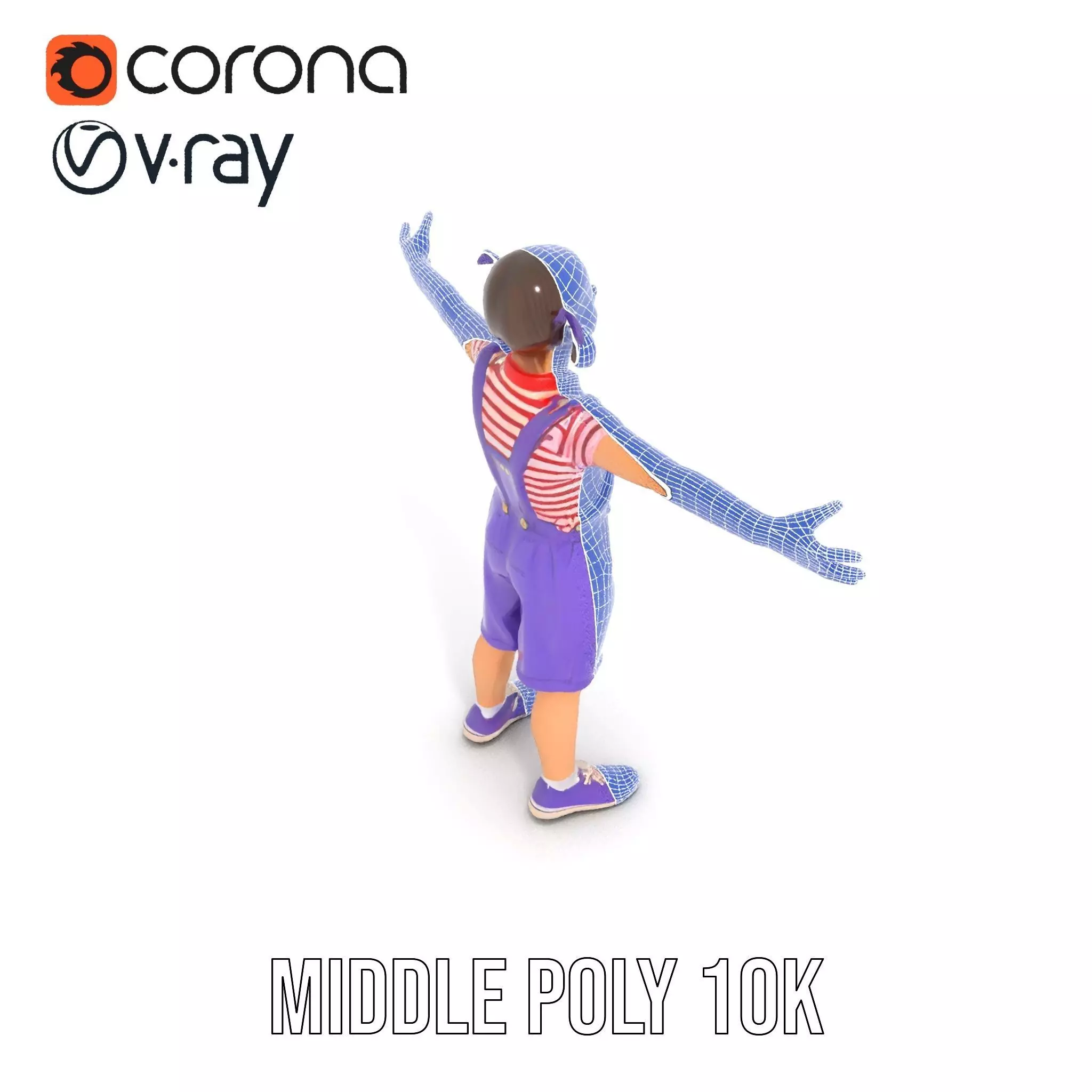 Cheerful Child in Purple Overalls Model Pack Low-poly 3D model_28