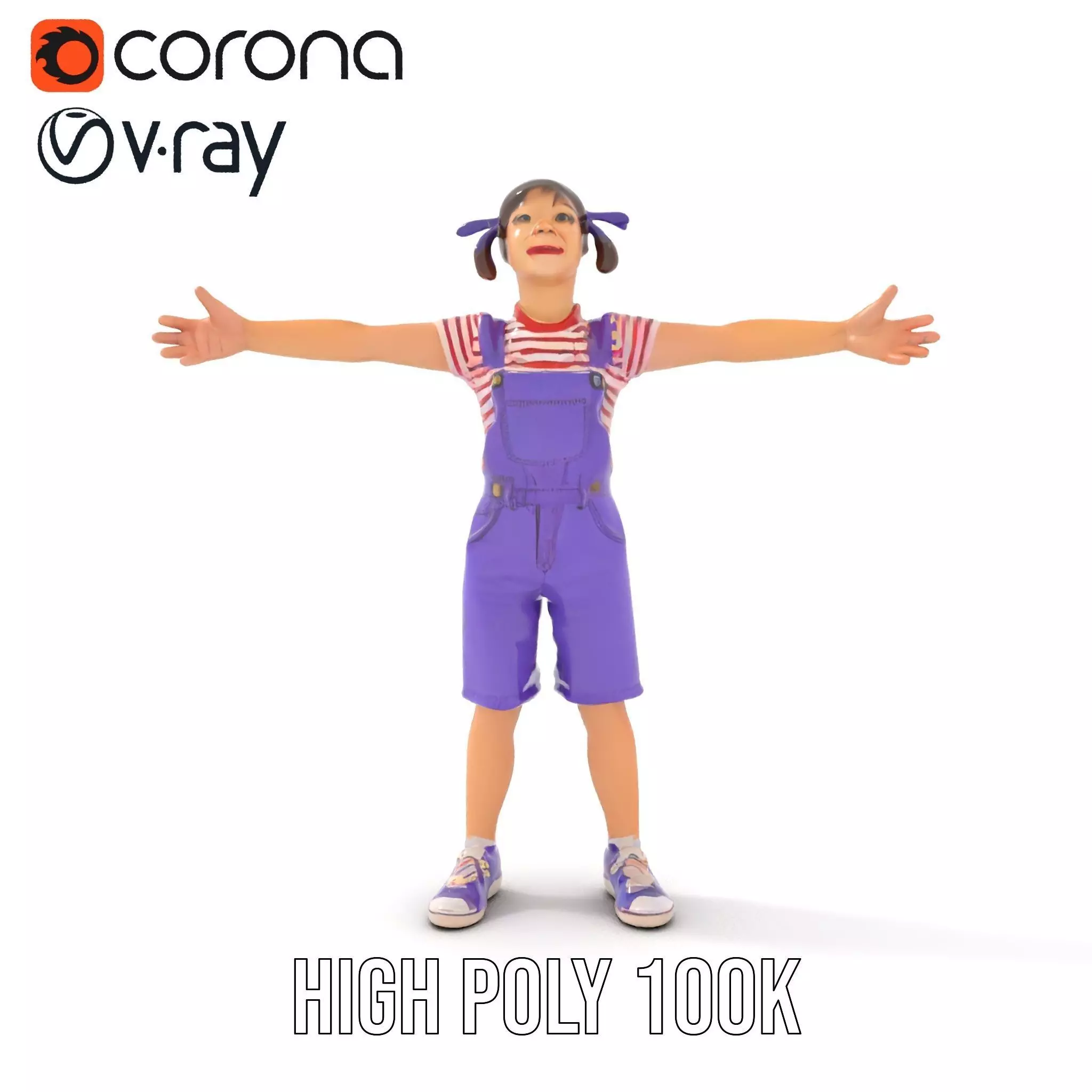 Cheerful Child in Purple Overalls Model Pack Low-poly 3D model_21