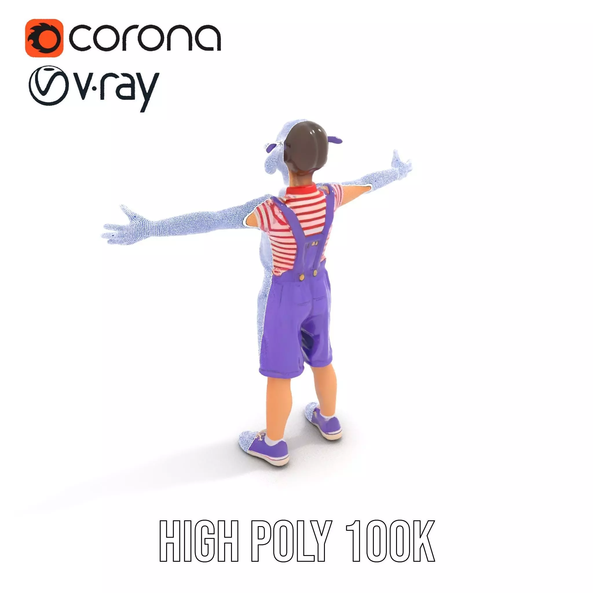 Cheerful Child in Purple Overalls Model Pack Low-poly 3D model_33