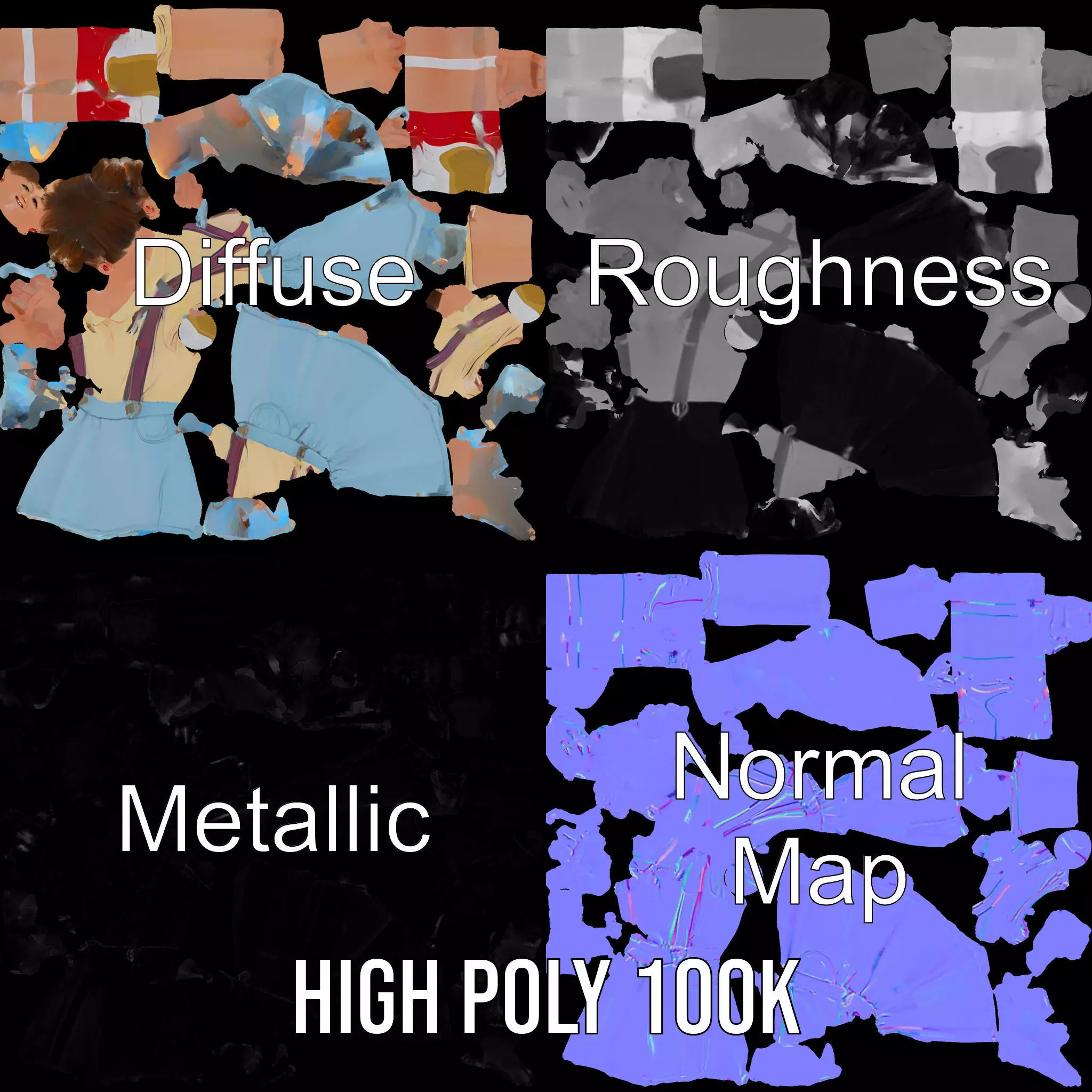 Smiling Girl in Casual Outfit Model Pack Low-poly 3D model_4