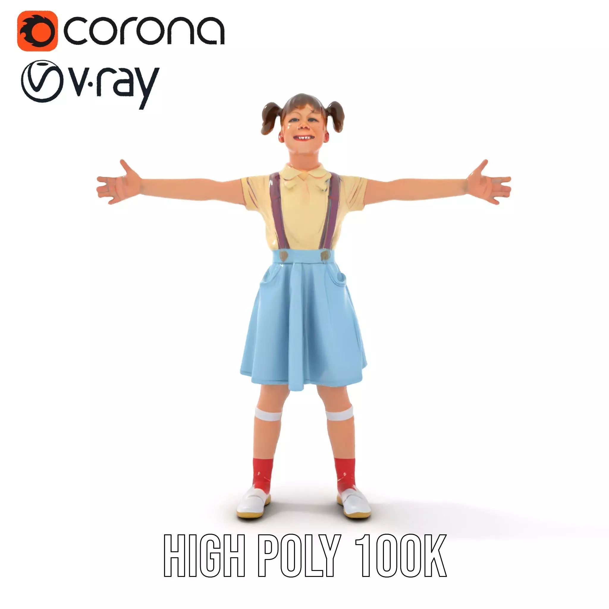 Smiling Girl in Casual Outfit Model Pack Low-poly 3D model_21