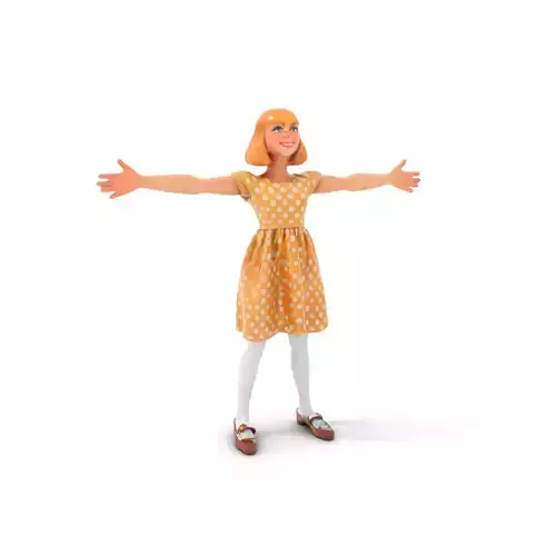 Cheerful Girl in Polka Dot Dress Model Pack Low-poly 3D model