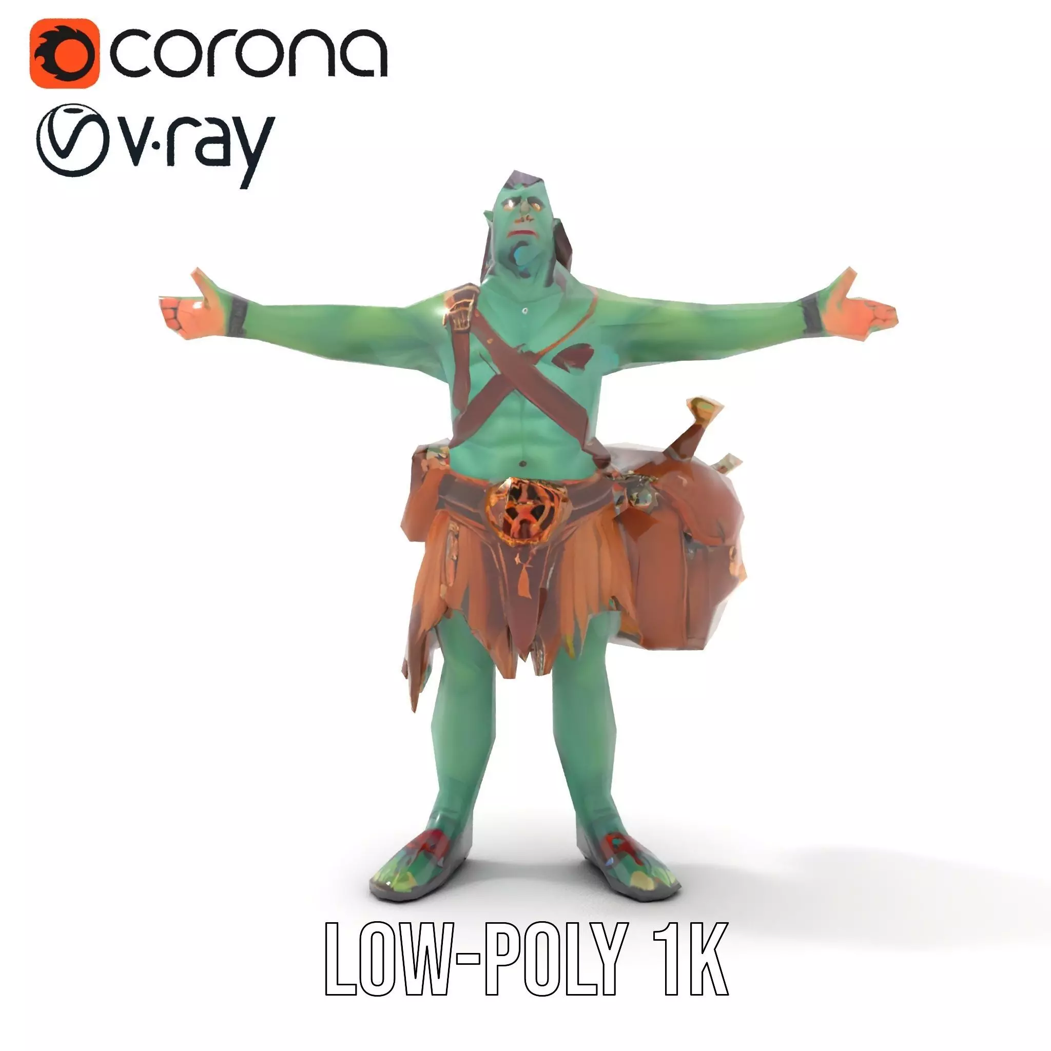 Orc Warrior Character Model Pack with Accessories Low-poly 3D model_12