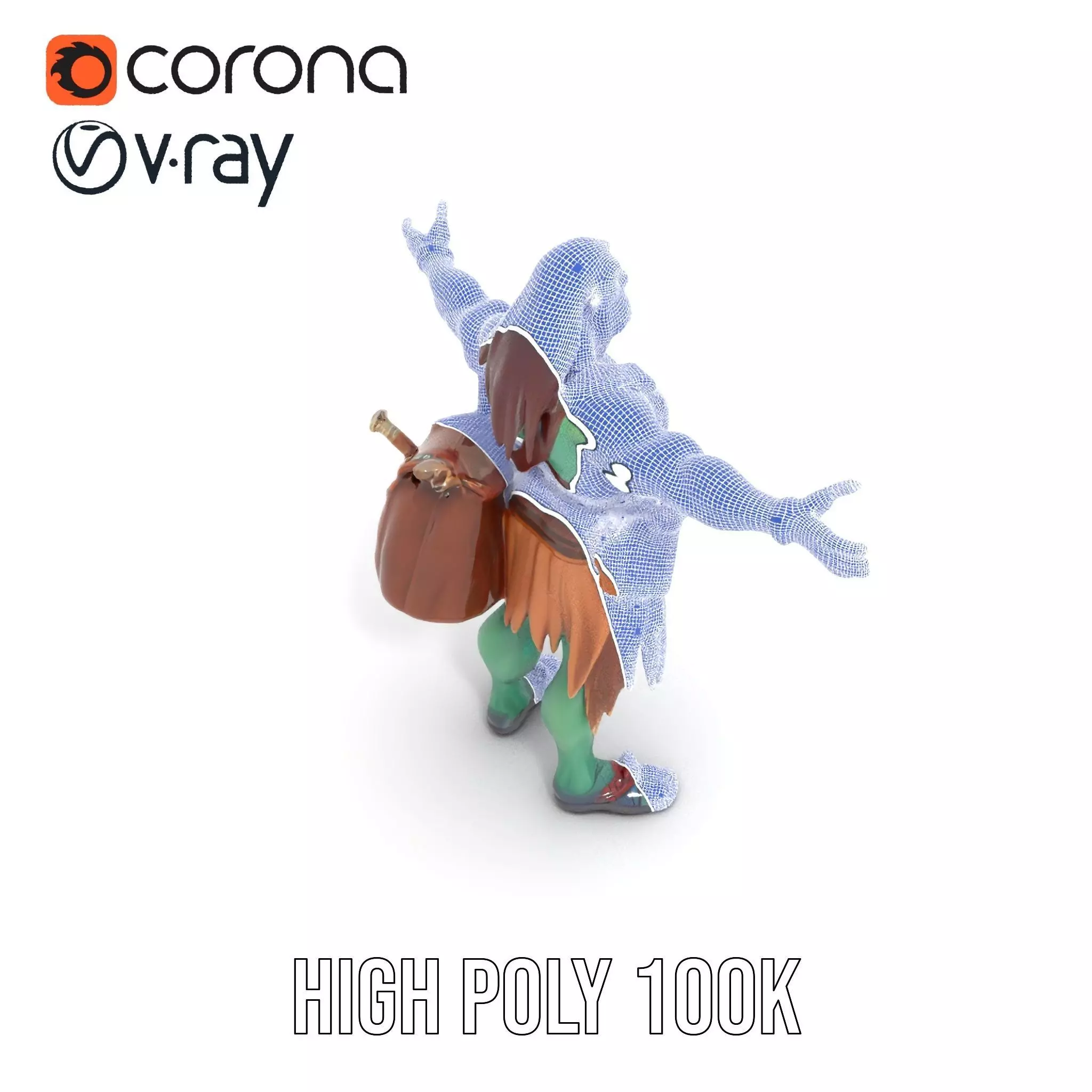 Orc Warrior Character Model Pack with Accessories Low-poly 3D model_24