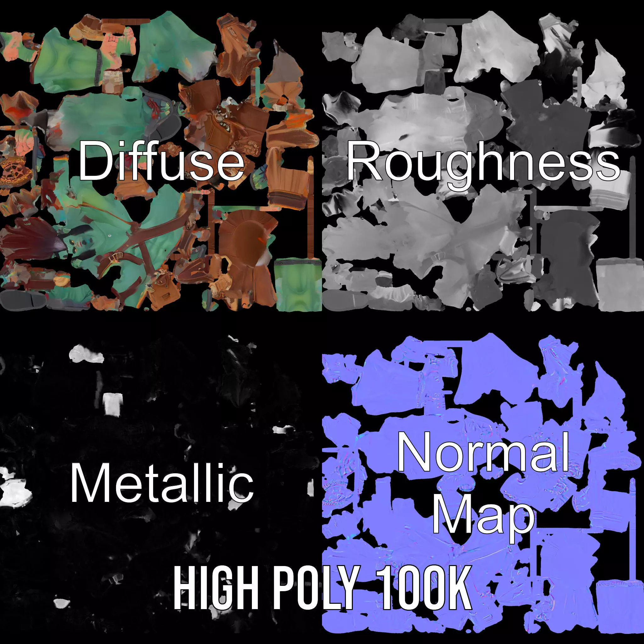 Orc Warrior Character Model Pack with Accessories Low-poly 3D model_4