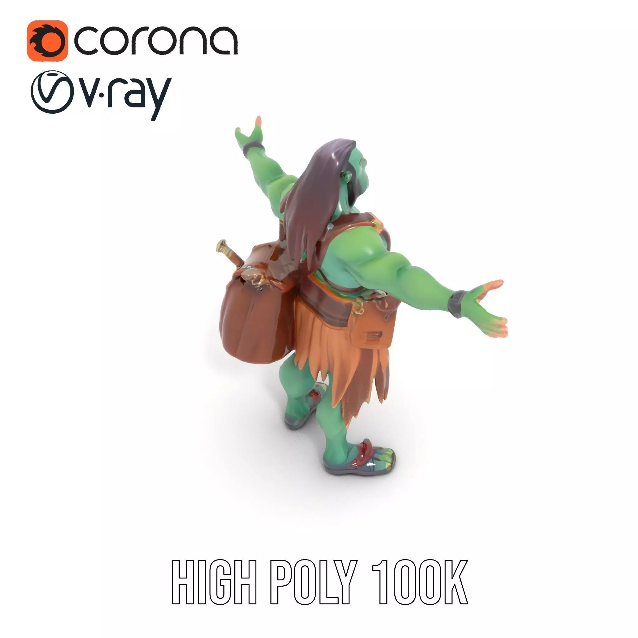 Orc Warrior Character Model Pack with Accessories Low-poly 3D model_21
