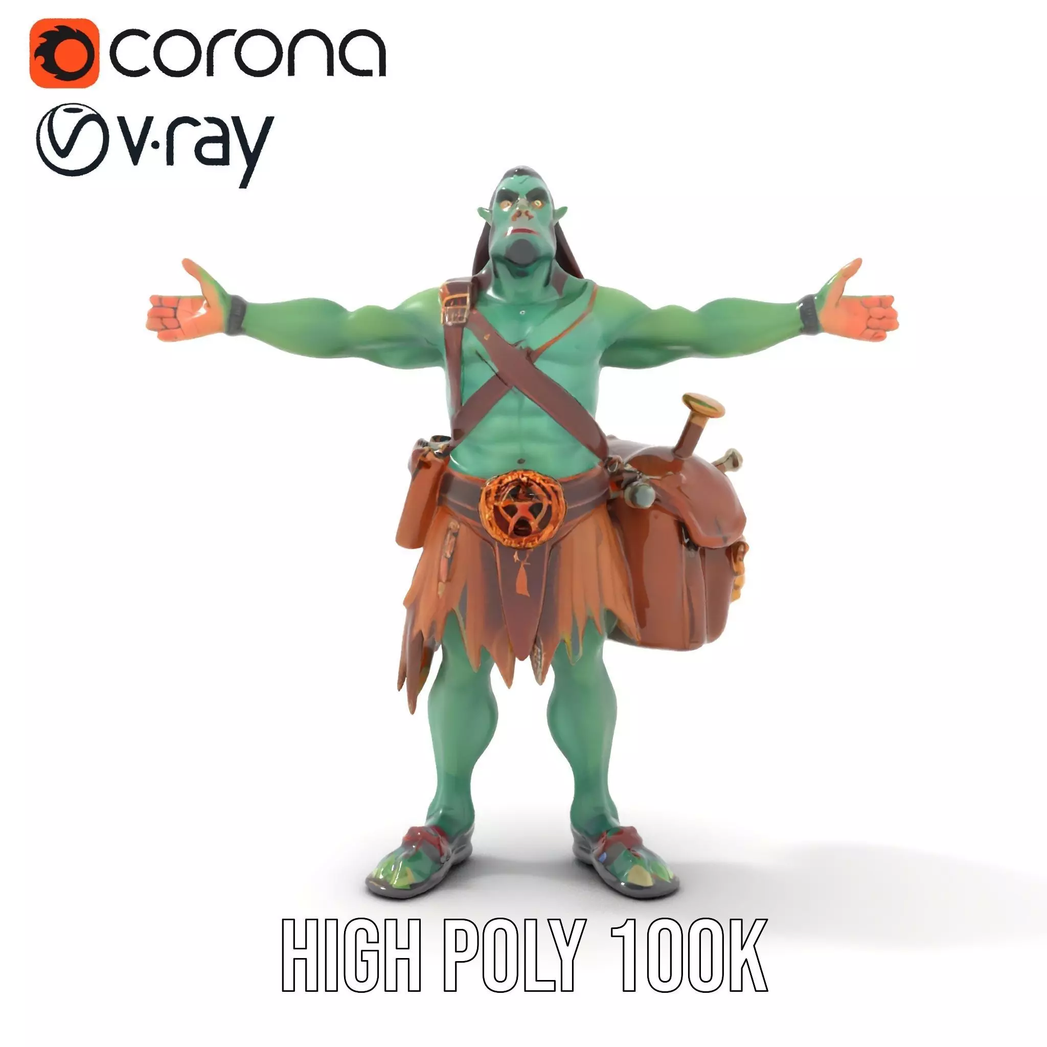 Orc Warrior Character Model Pack with Accessories Low-poly 3D model_29
