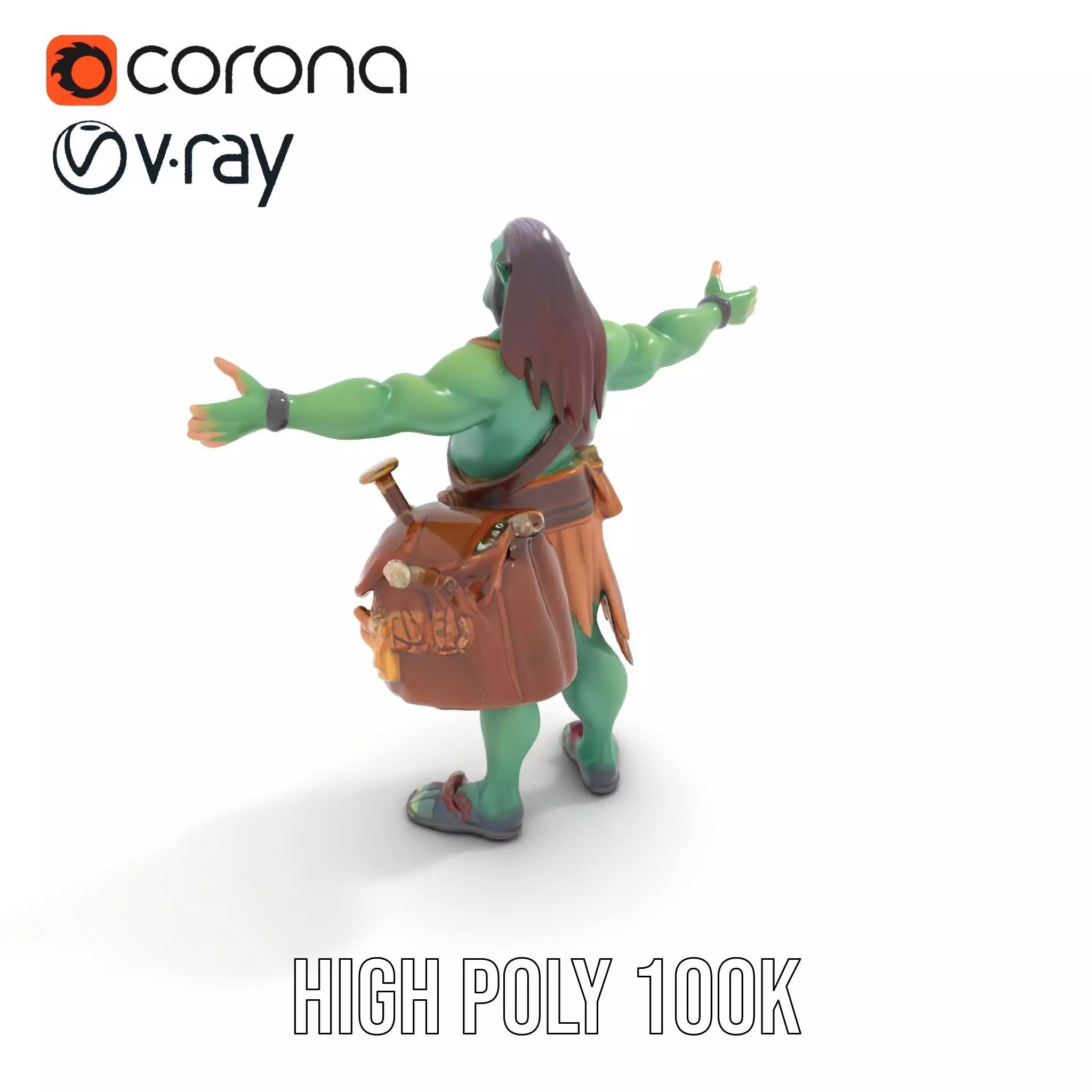 Orc Warrior Character Model Pack with Accessories Low-poly 3D model_10