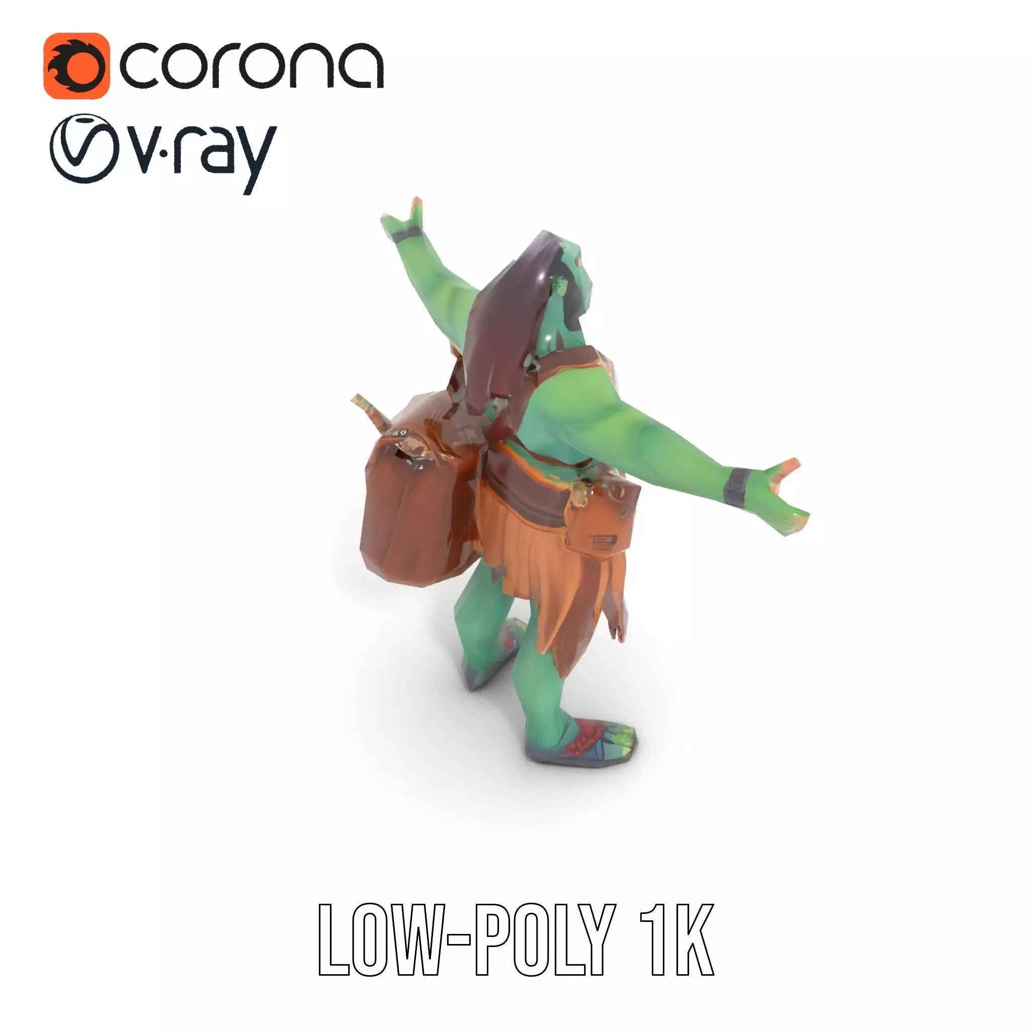 Orc Warrior Character Model Pack with Accessories Low-poly 3D model_9