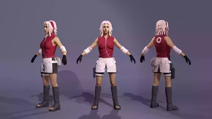 Realistic Pink-Haired Female Ninja Sakura Naruto 3D model