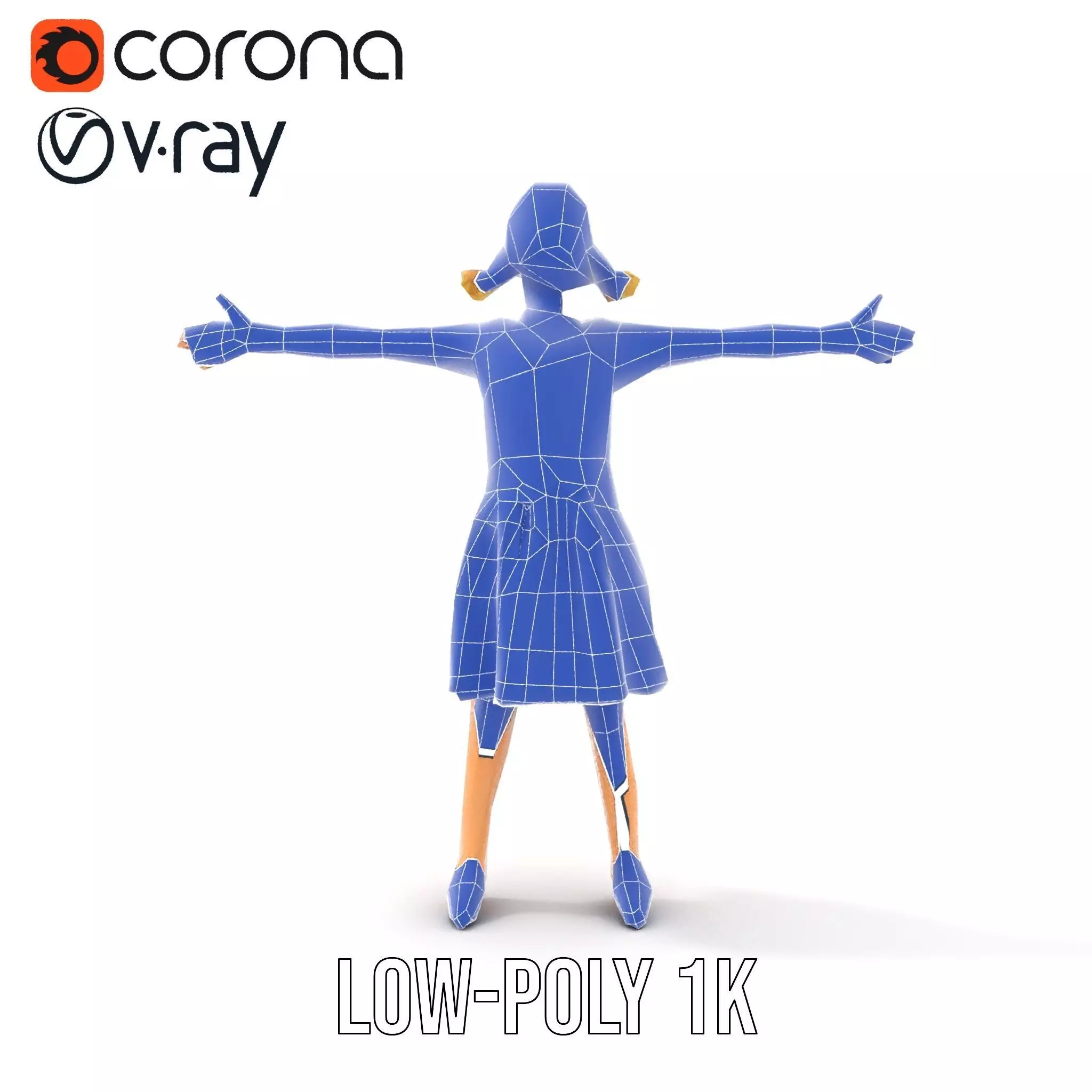 Child Character Model Pack with Pink Polka Dot Dress Low-poly 3D model_31