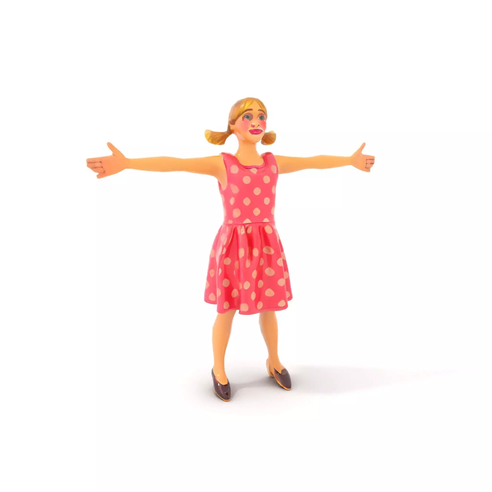 Child Character Model Pack with Pink Polka Dot Dress Low-poly 3D model_6