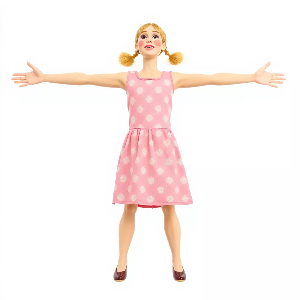 Child Character Model Pack with Pink Polka Dot Dress Low-poly 3D model_3