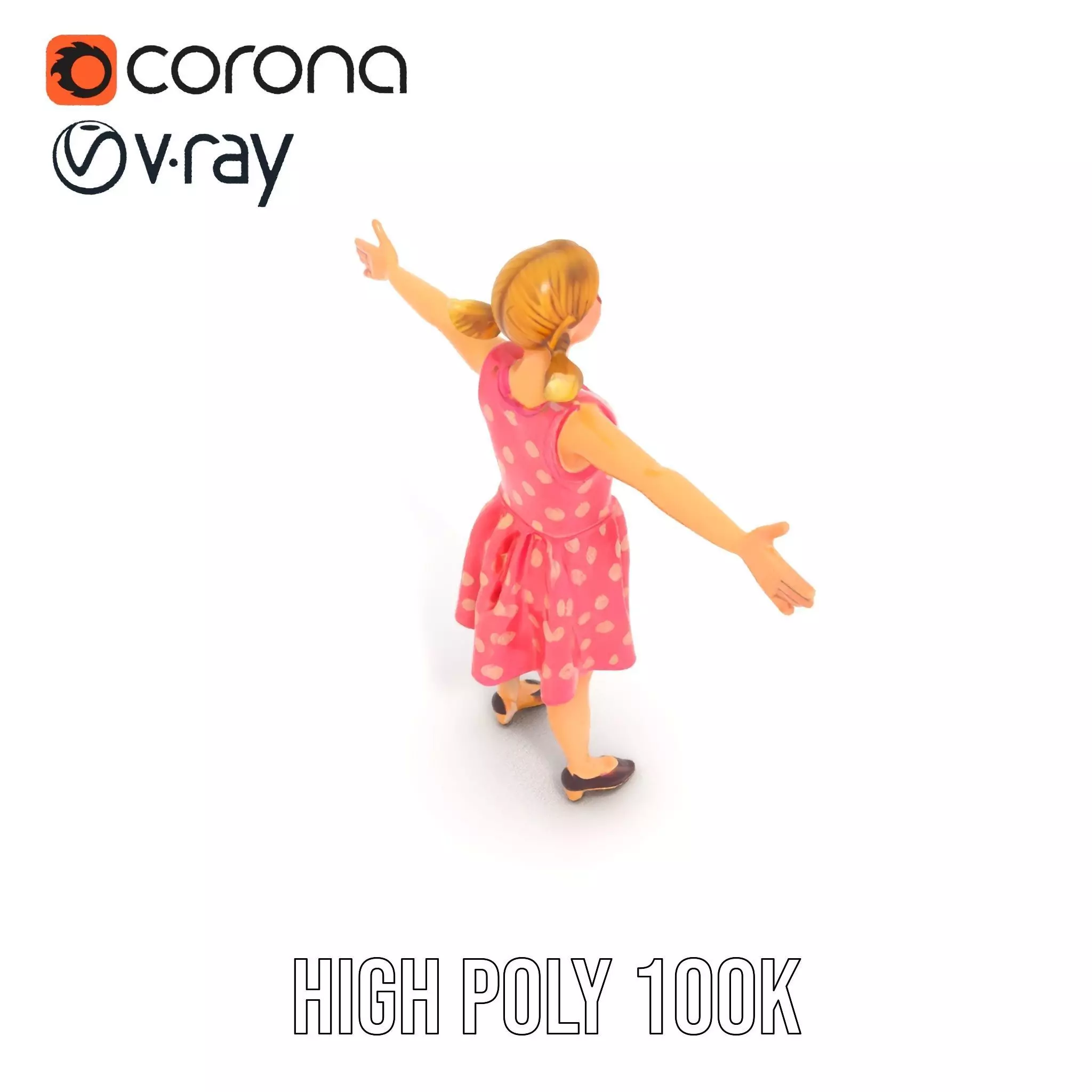 Child Character Model Pack with Pink Polka Dot Dress Low-poly 3D model_24