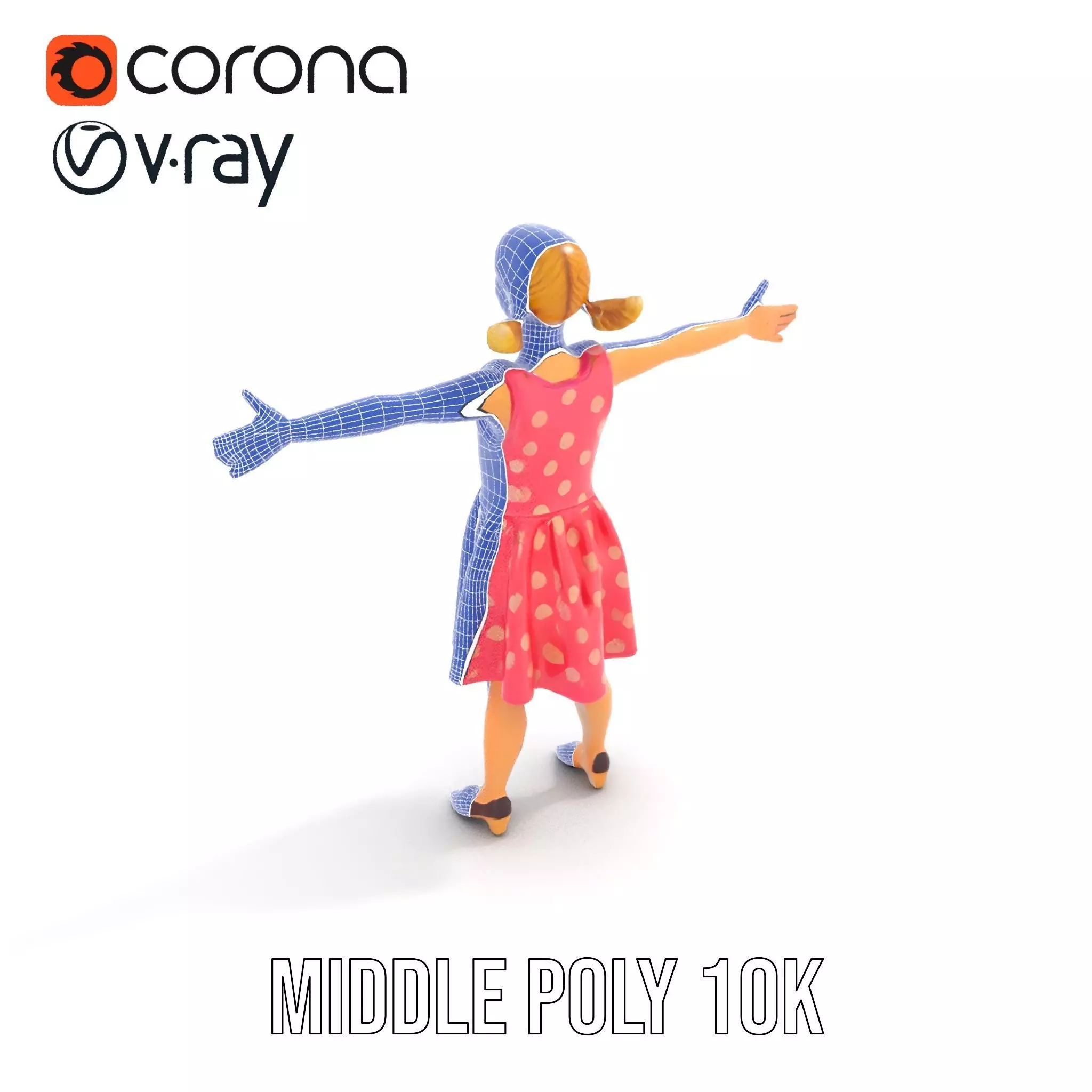 Child Character Model Pack with Pink Polka Dot Dress Low-poly 3D model_19