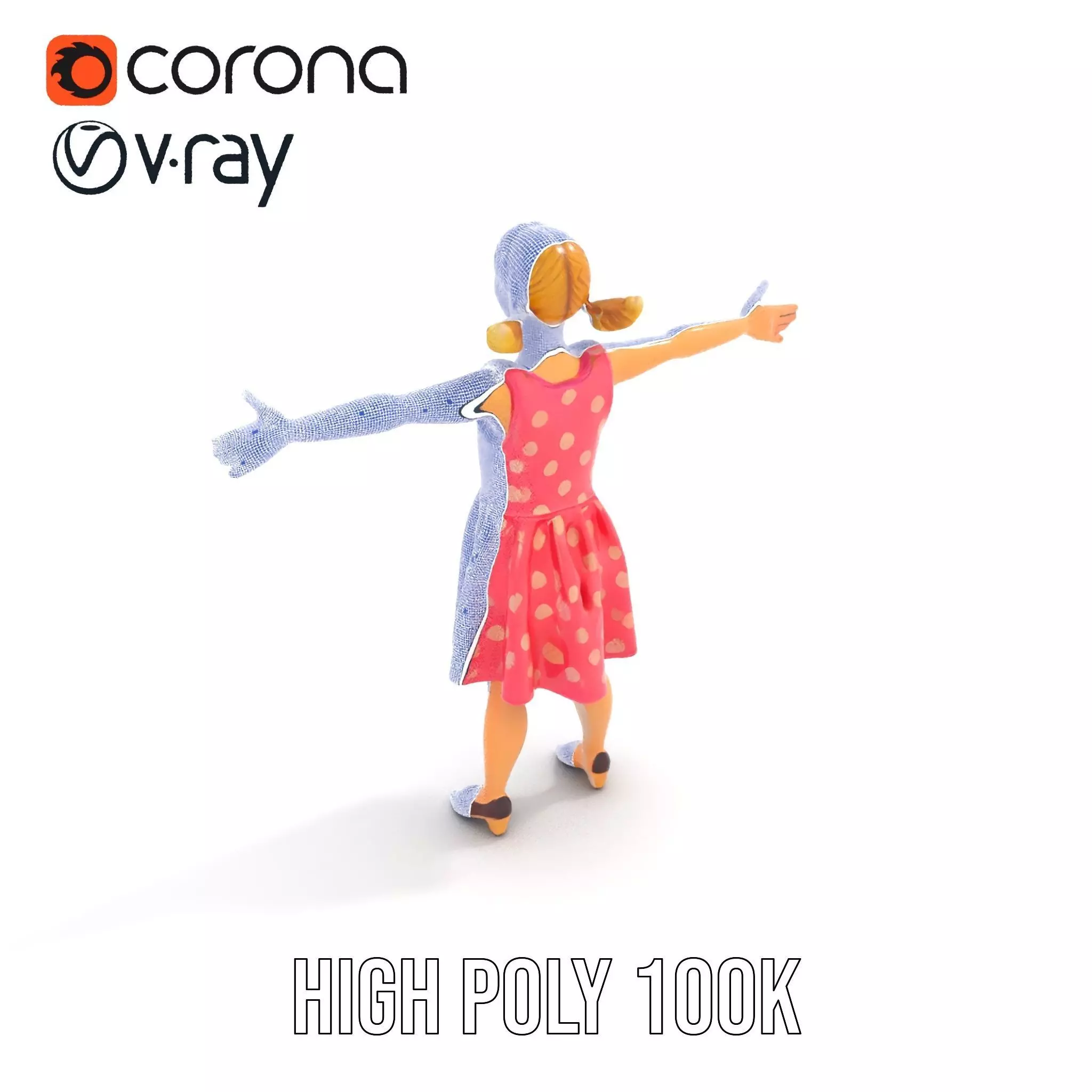 Child Character Model Pack with Pink Polka Dot Dress Low-poly 3D model_33