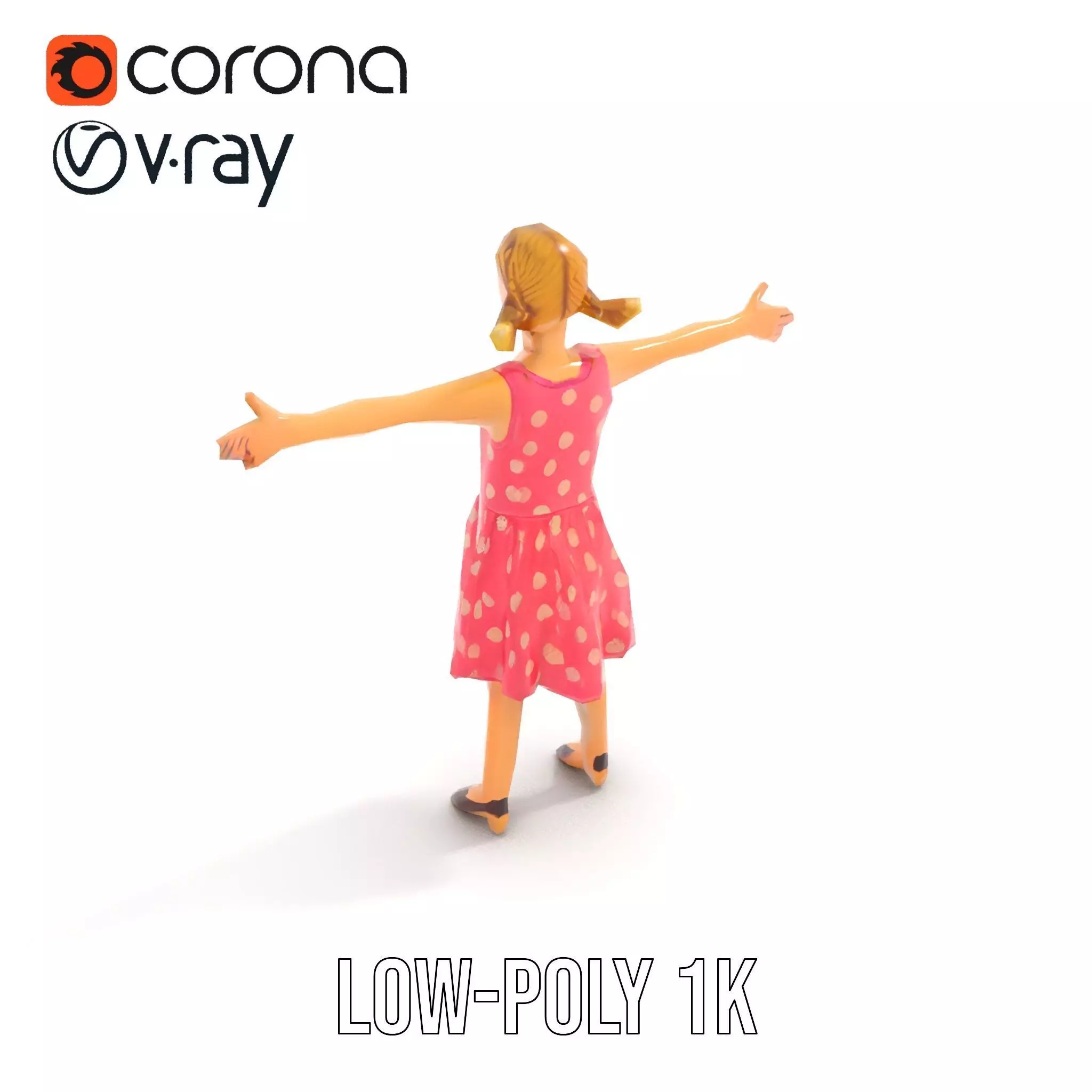 Child Character Model Pack with Pink Polka Dot Dress Low-poly 3D model_8