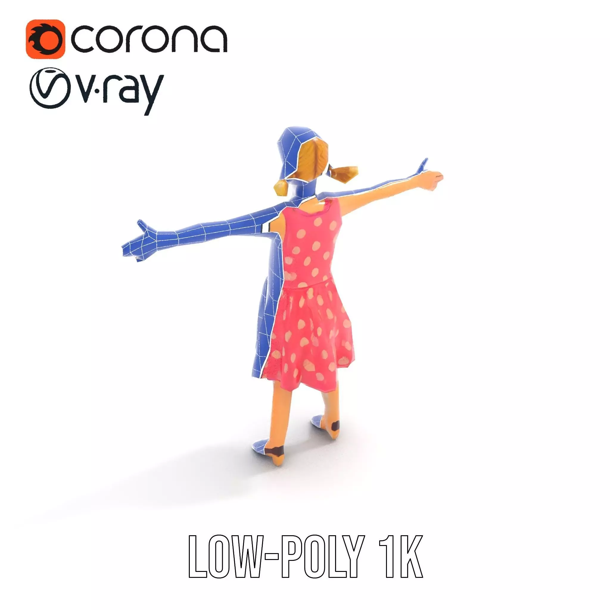 Child Character Model Pack with Pink Polka Dot Dress Low-poly 3D model_26