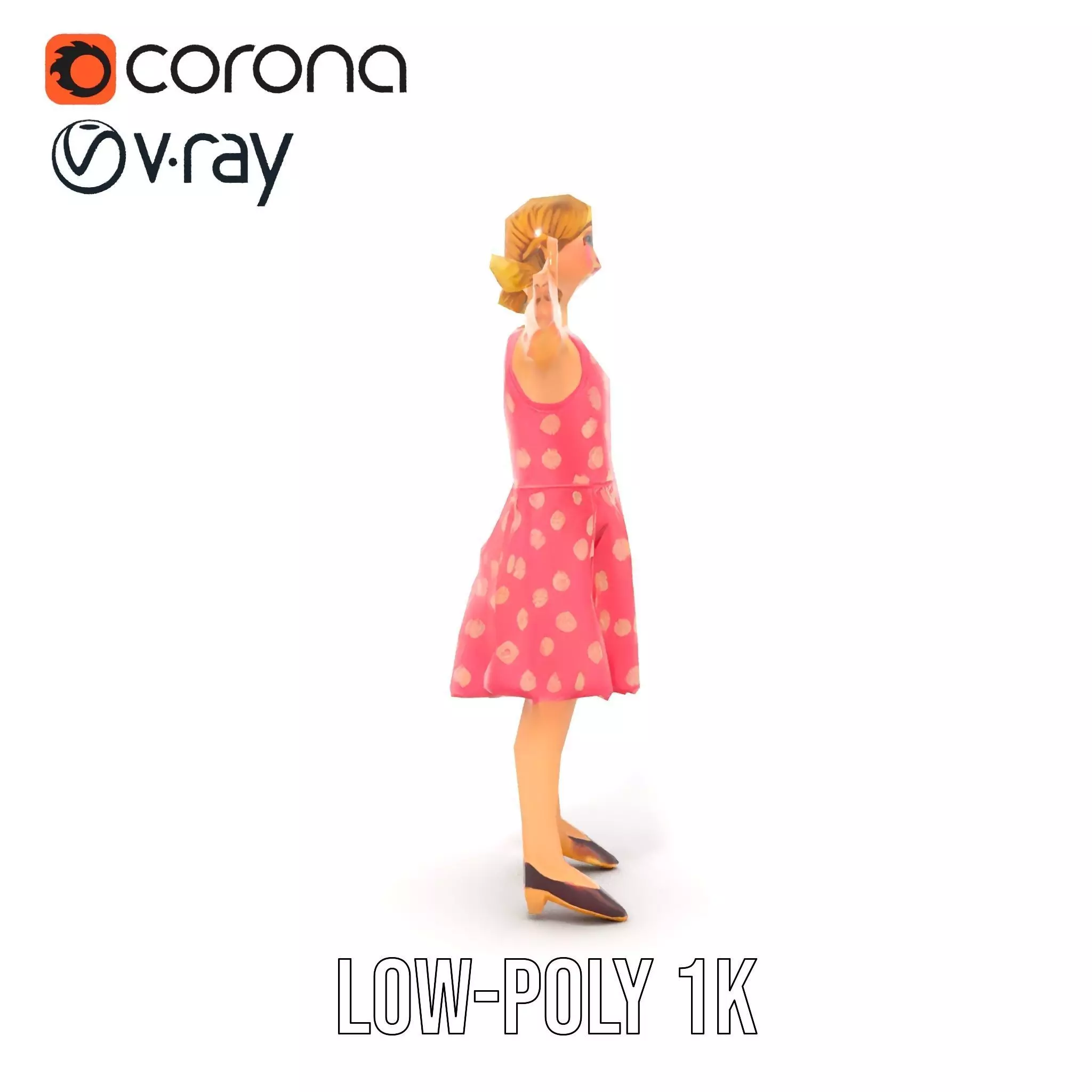 Child Character Model Pack with Pink Polka Dot Dress Low-poly 3D model_20