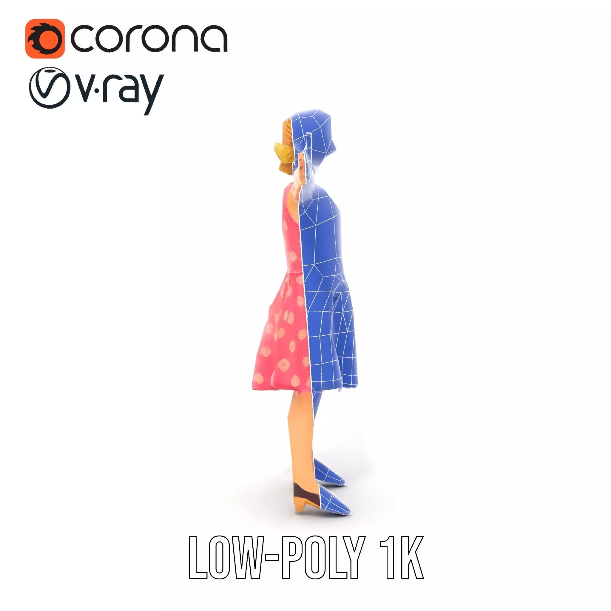 Child Character Model Pack with Pink Polka Dot Dress Low-poly 3D model_28