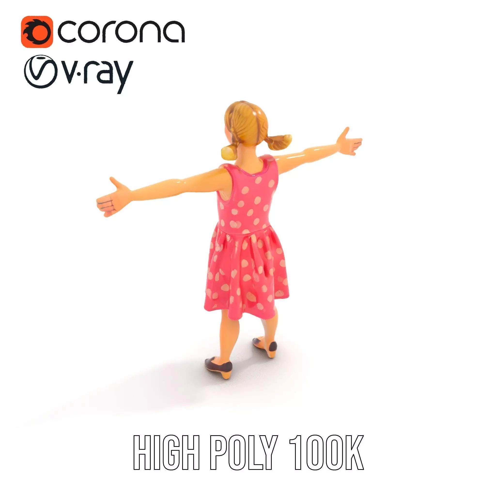 Child Character Model Pack with Pink Polka Dot Dress Low-poly 3D model_15