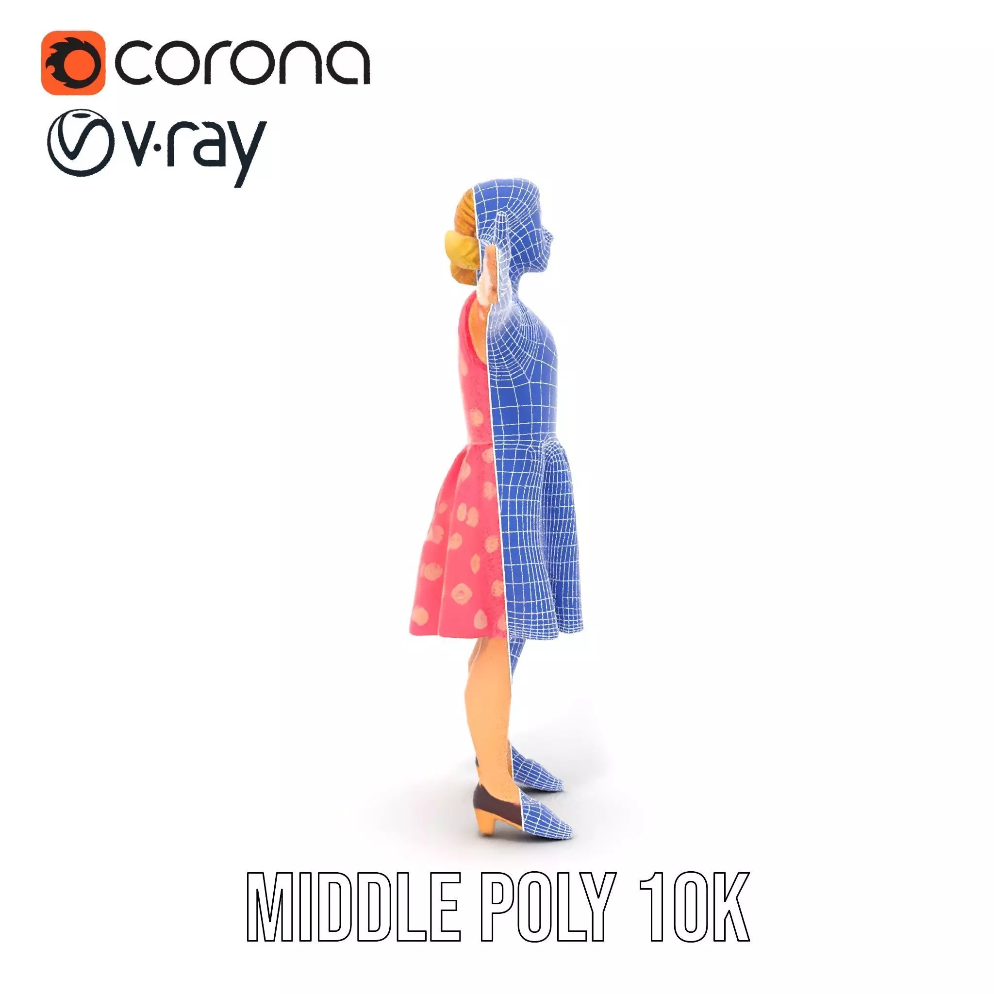 Child Character Model Pack with Pink Polka Dot Dress Low-poly 3D model_30