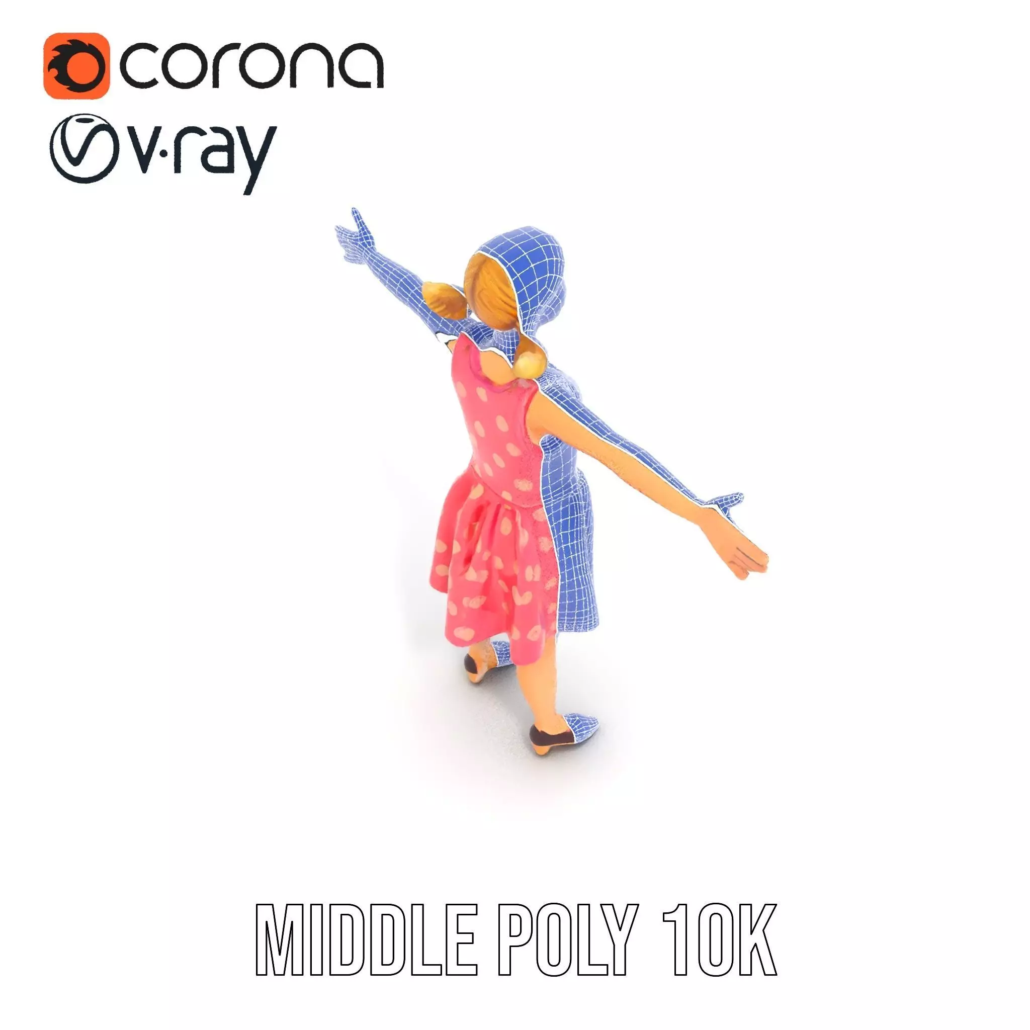 Child Character Model Pack with Pink Polka Dot Dress Low-poly 3D model_27