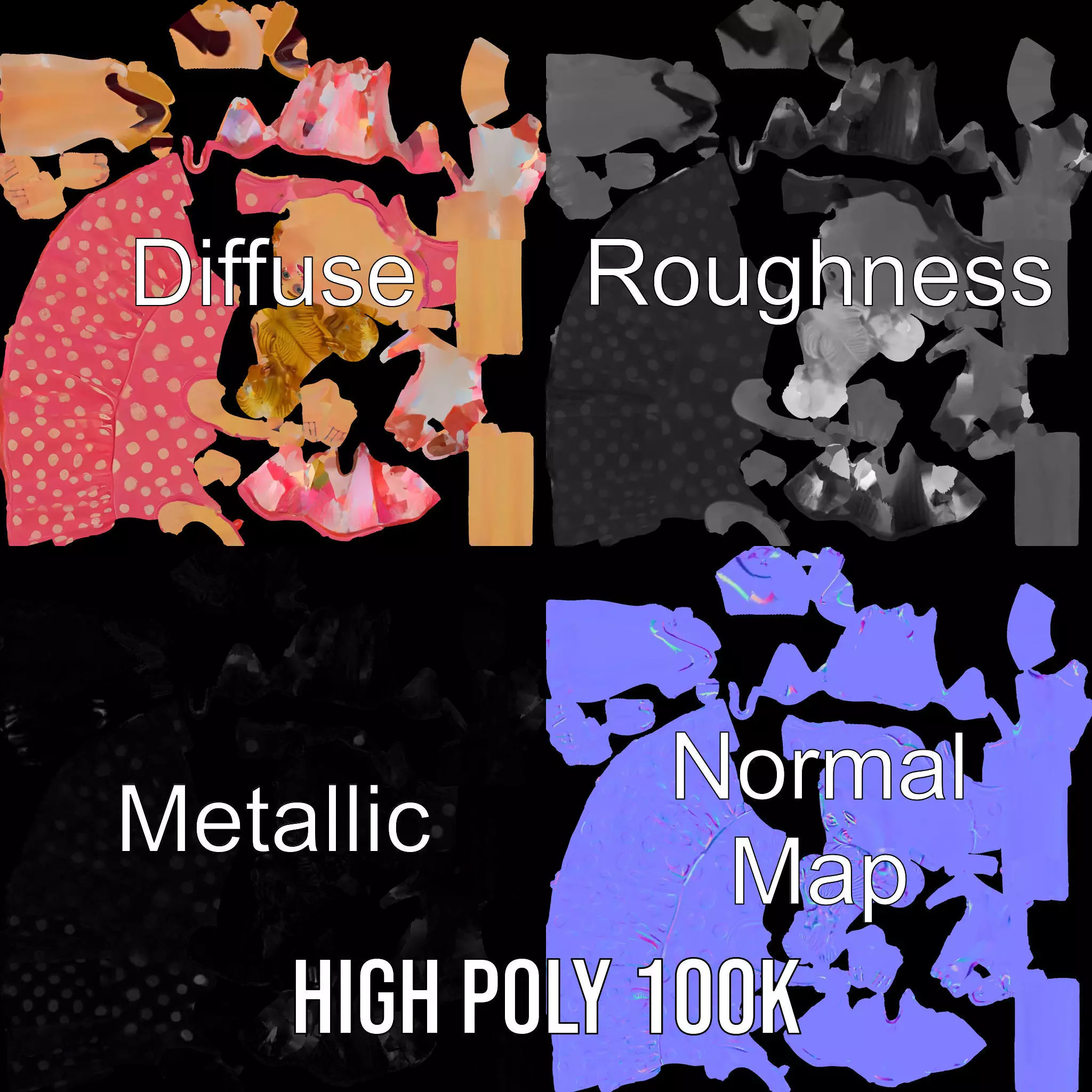 Child Character Model Pack with Pink Polka Dot Dress Low-poly 3D model_4