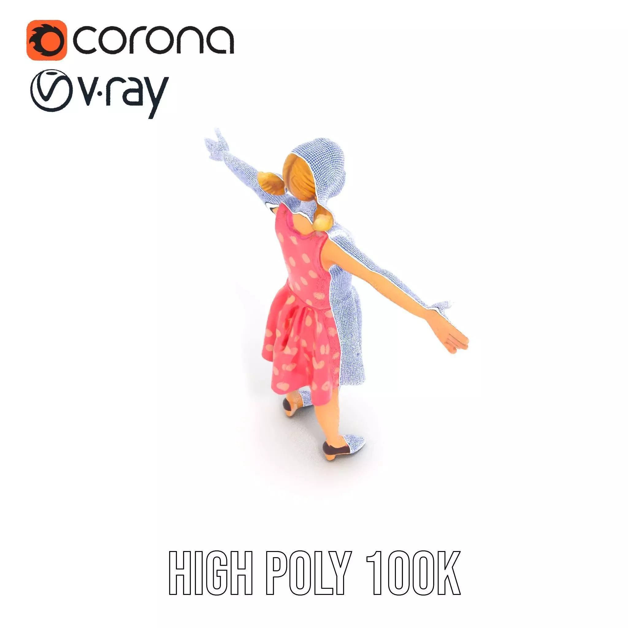 Child Character Model Pack with Pink Polka Dot Dress Low-poly 3D model_32