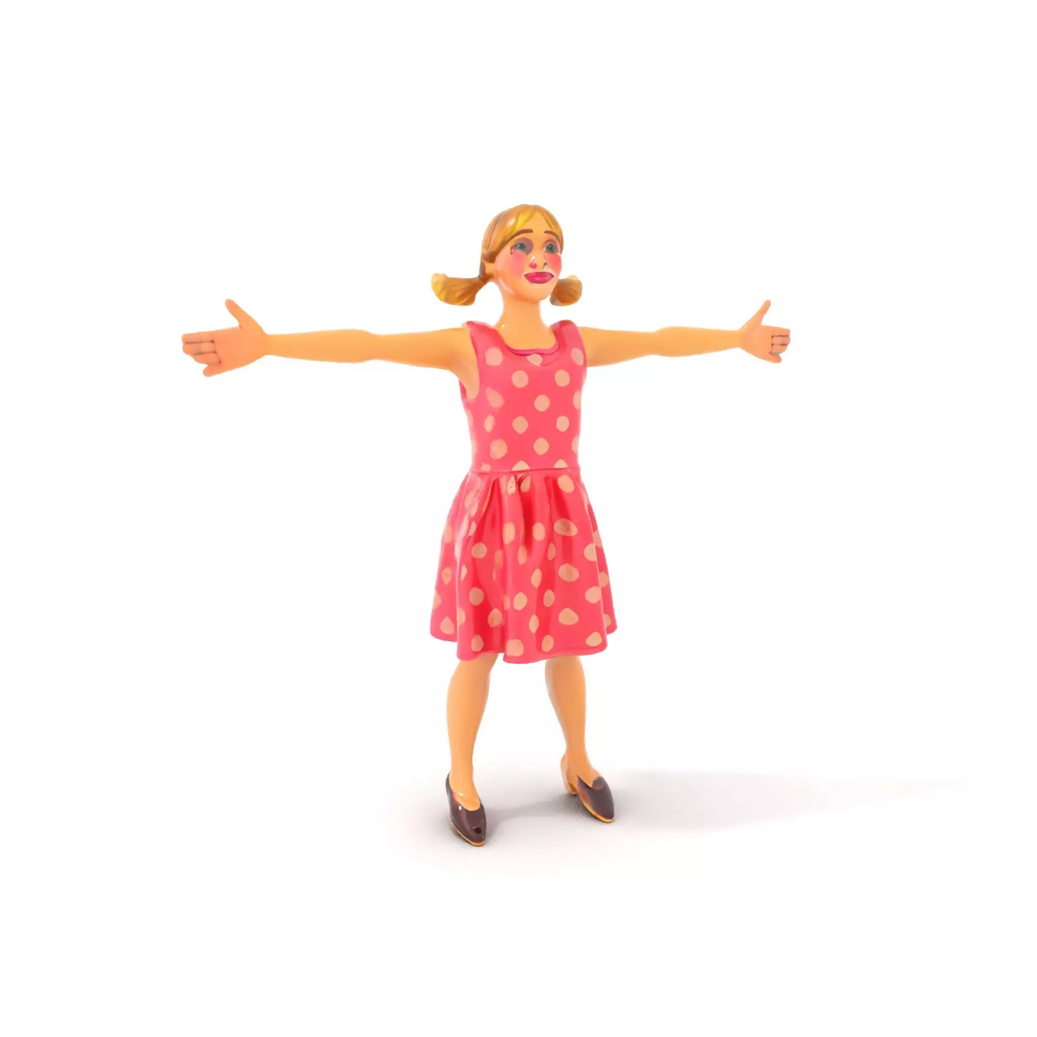 Child Character Model Pack with Pink Polka Dot Dress Low-poly 3D model_0