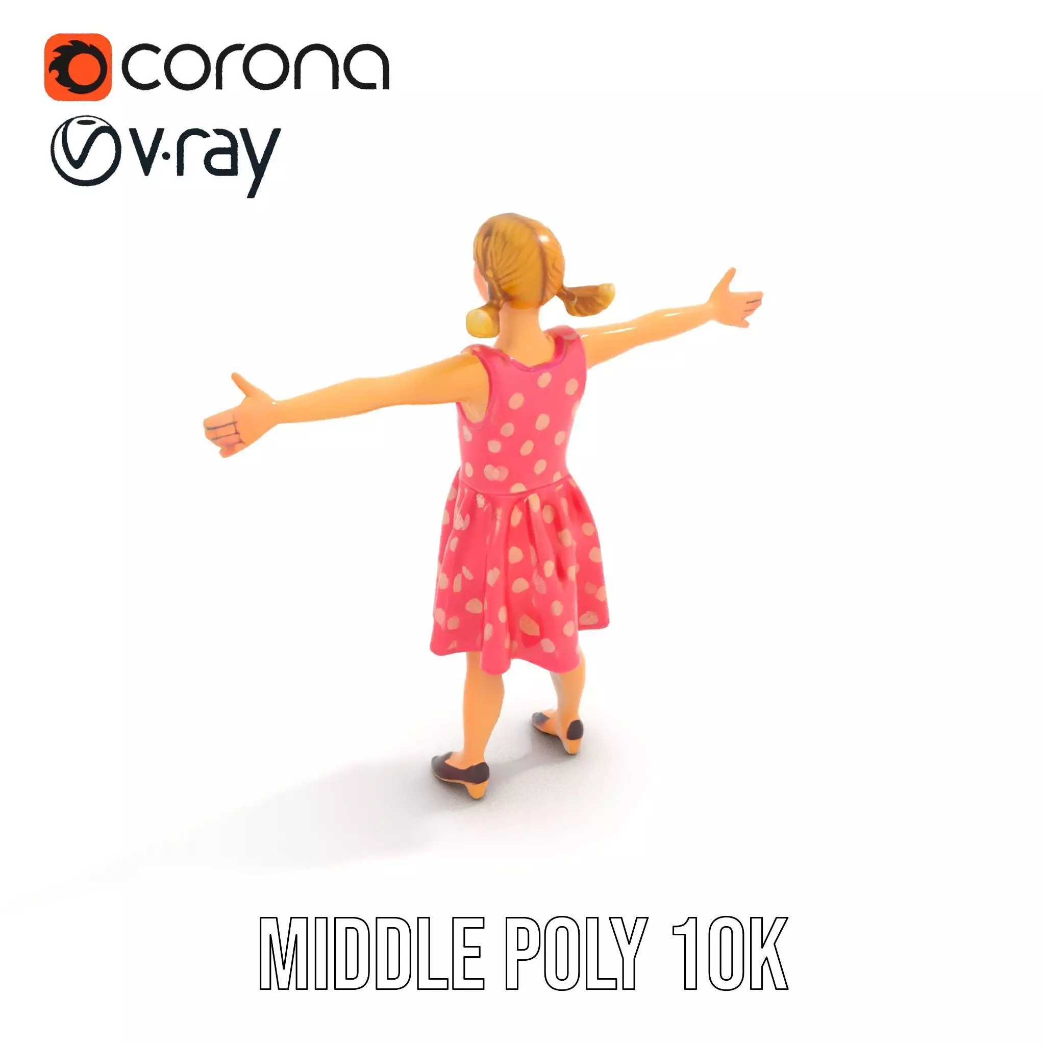 Child Character Model Pack with Pink Polka Dot Dress Low-poly 3D model_7
