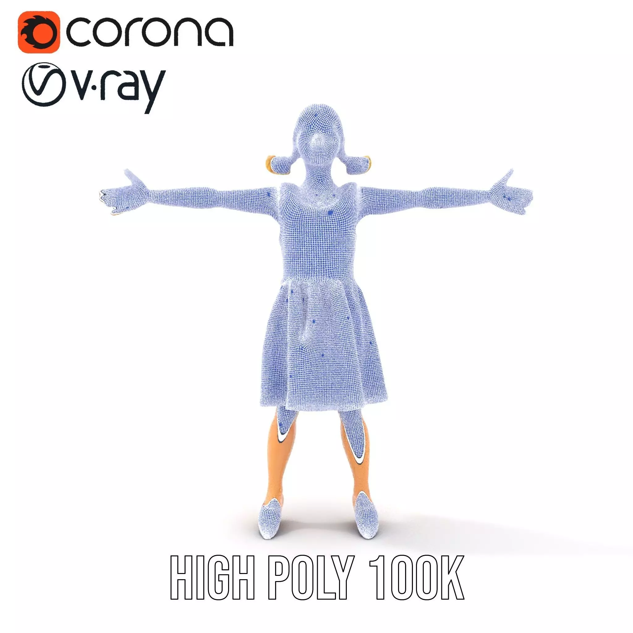 Child Character Model Pack with Pink Polka Dot Dress Low-poly 3D model_35