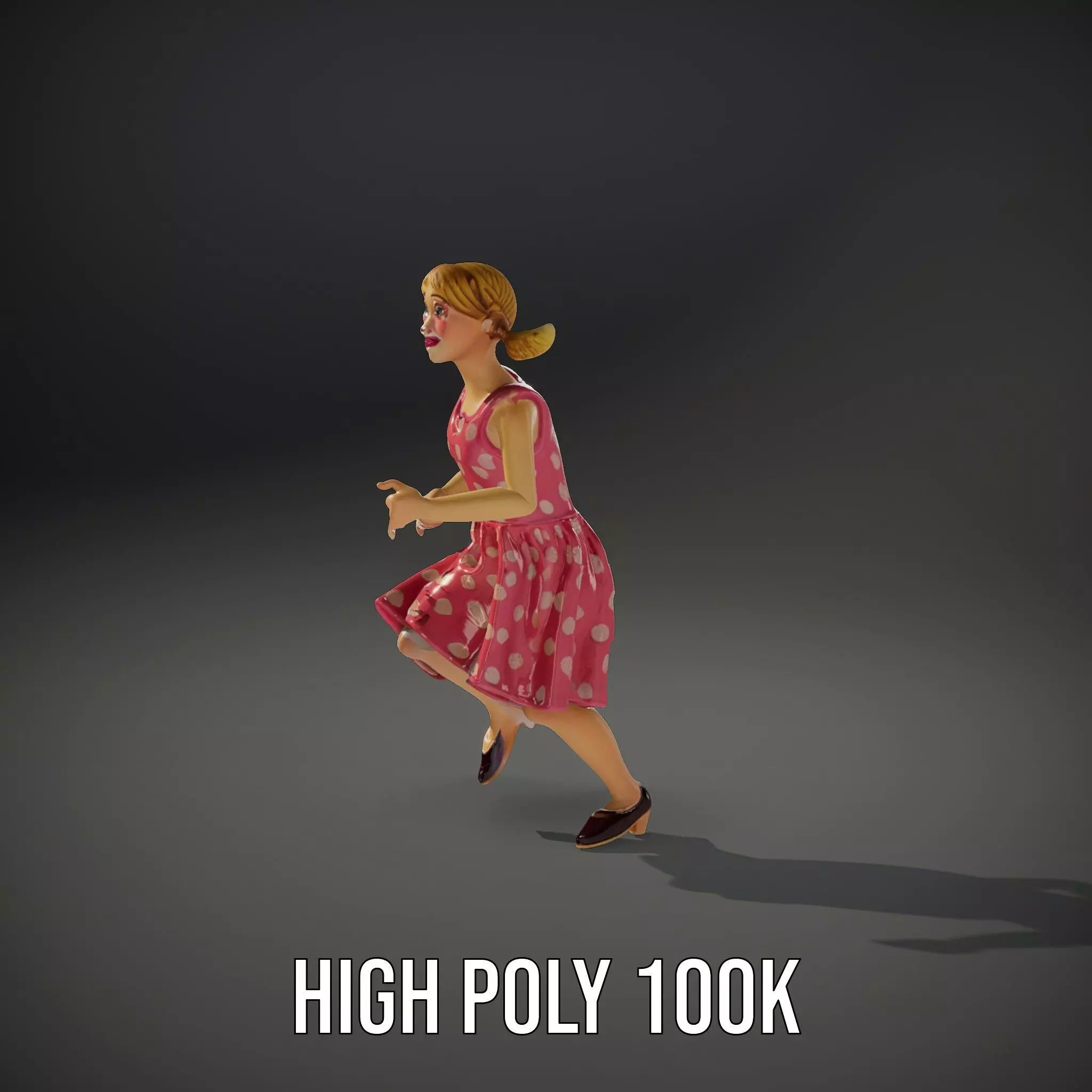 Child Character Model Pack with Pink Polka Dot Dress Low-poly 3D model_18