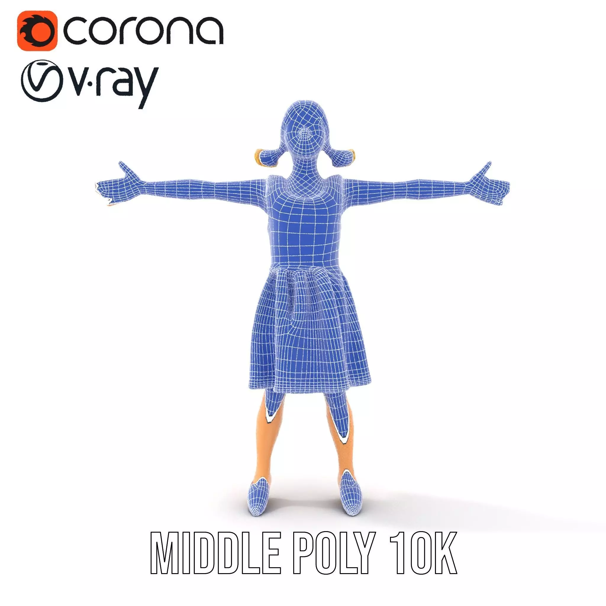 Child Character Model Pack with Pink Polka Dot Dress Low-poly 3D model_25