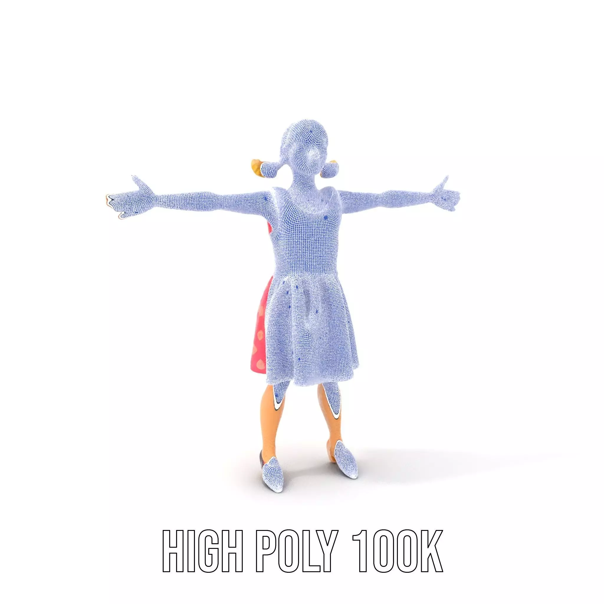 Child Character Model Pack with Pink Polka Dot Dress Low-poly 3D model_5