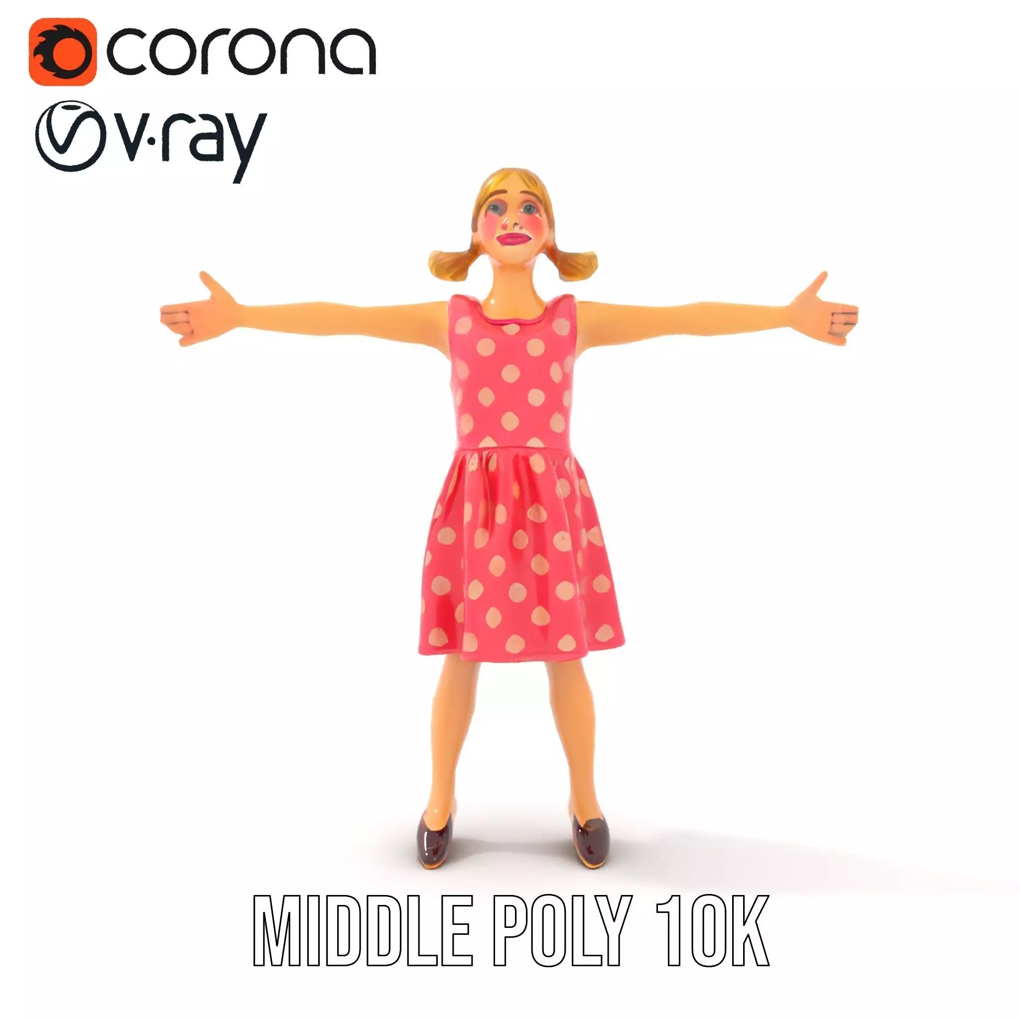 Child Character Model Pack with Pink Polka Dot Dress Low-poly 3D model_13