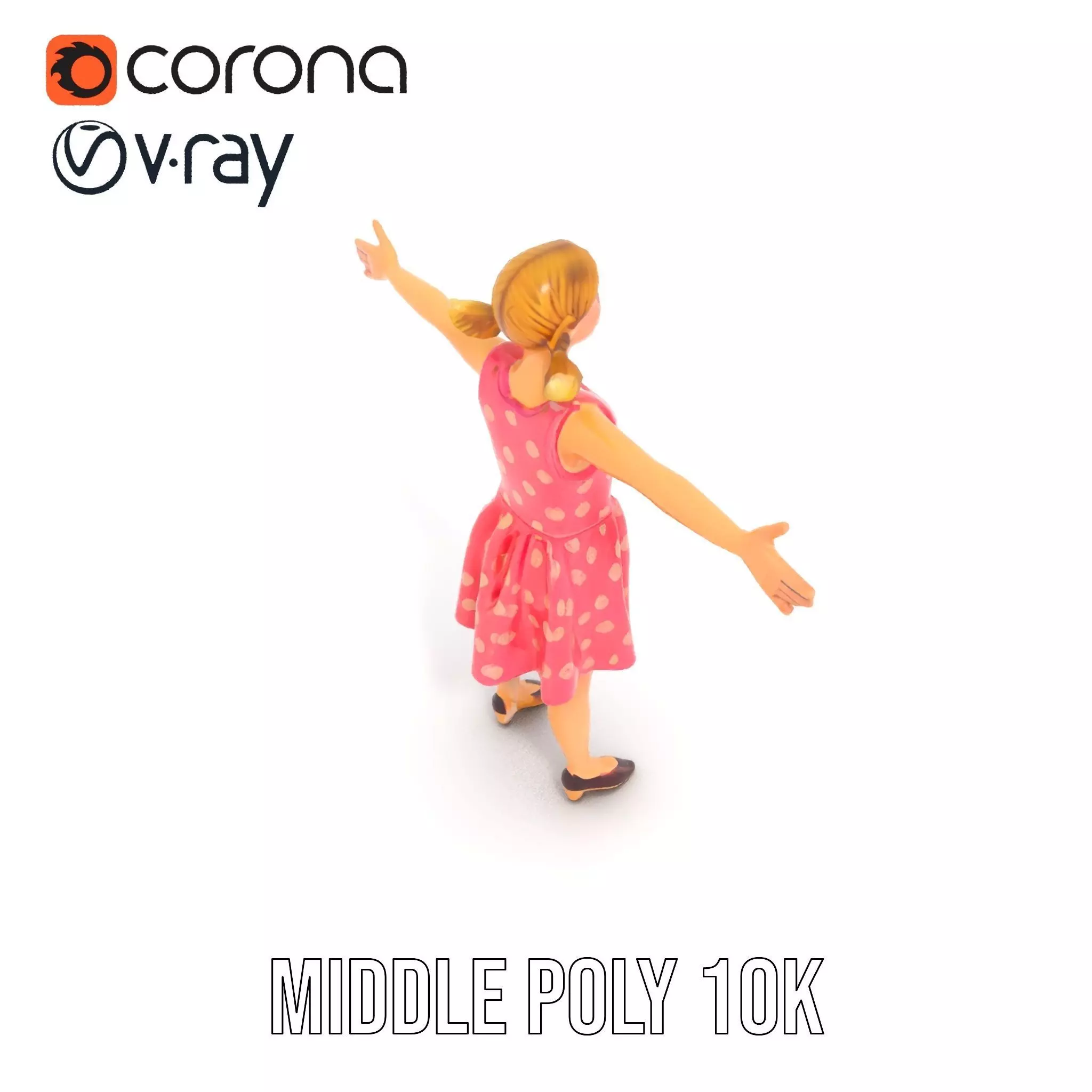 Child Character Model Pack with Pink Polka Dot Dress Low-poly 3D model_11